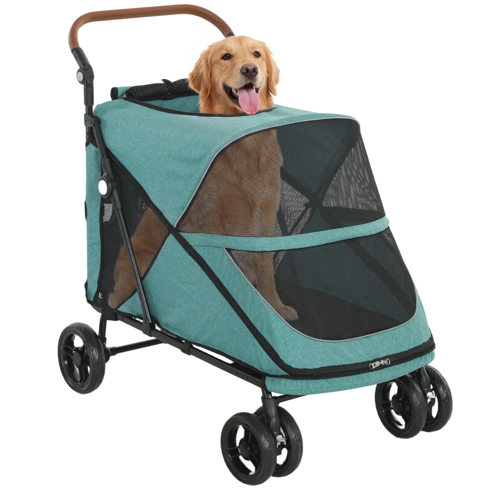 Dog Stroller for Large Dogs Up to 66 Lbs, 4-Wheel Shock Absorption, Turquoise - Image 11