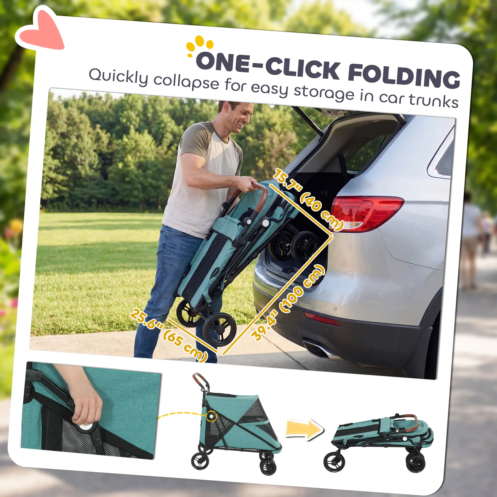 Dog Stroller for Large Dogs Up to 66 Lbs, 4-Wheel Shock Absorption, Turquoise - Image 7