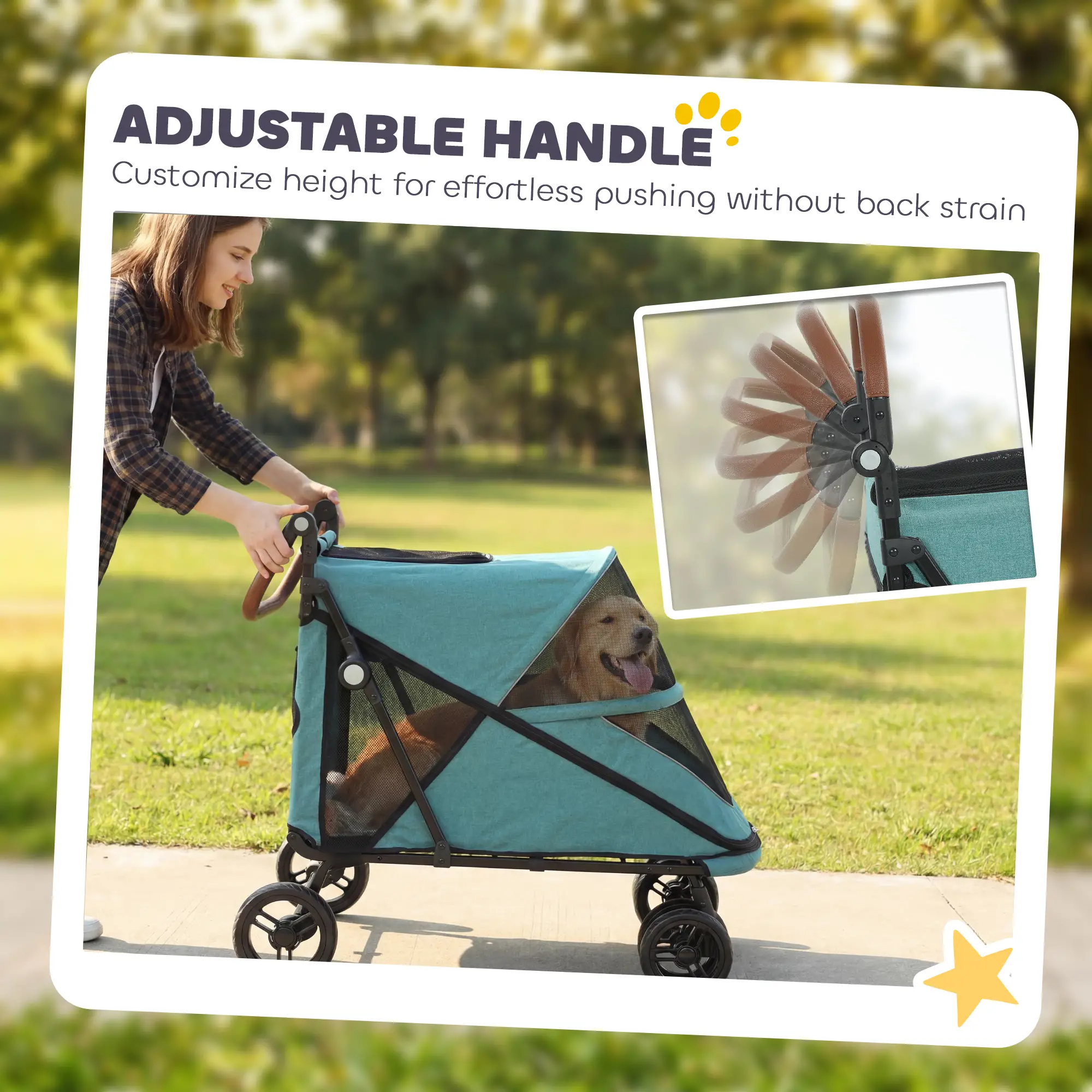 Dog Stroller for Large Dogs Up to 66 Lbs, 4-Wheel Shock Absorption, Turquoise - Image 9