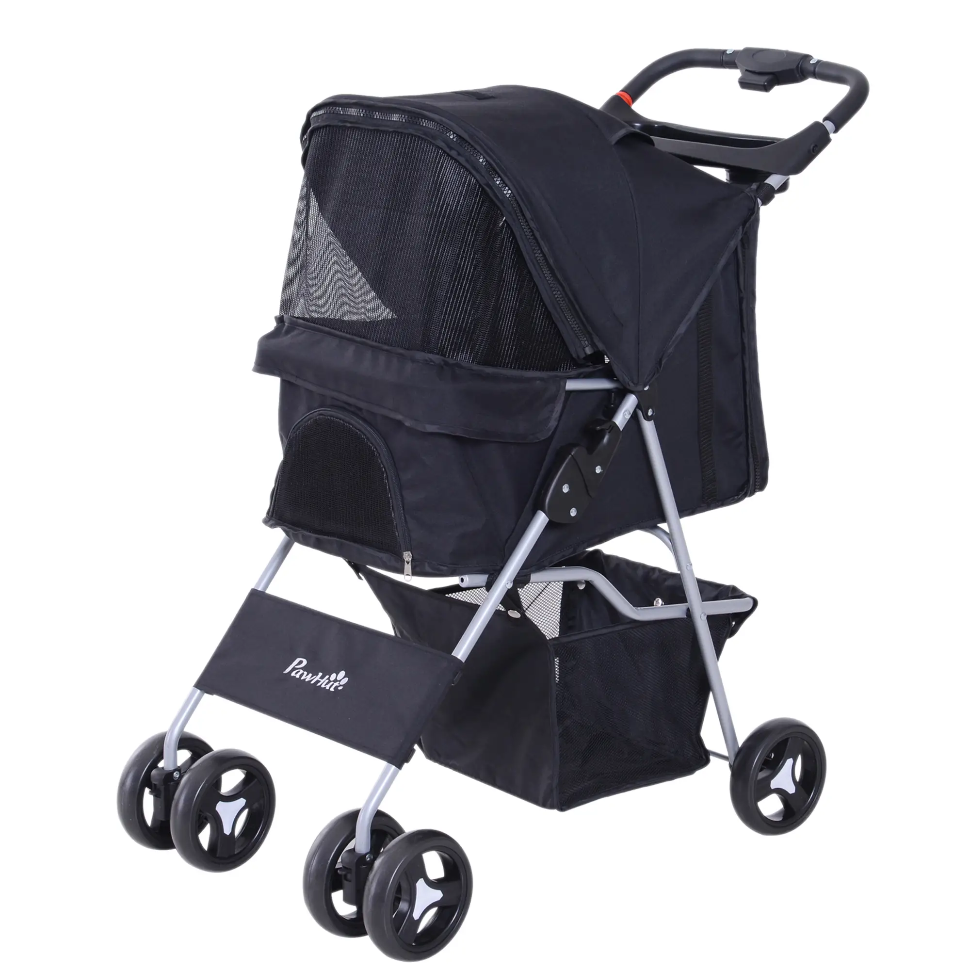 Dog Stroller, One-Click Folding, 4 Wheels, Storage Basket, XS/Small, Black - Image 11