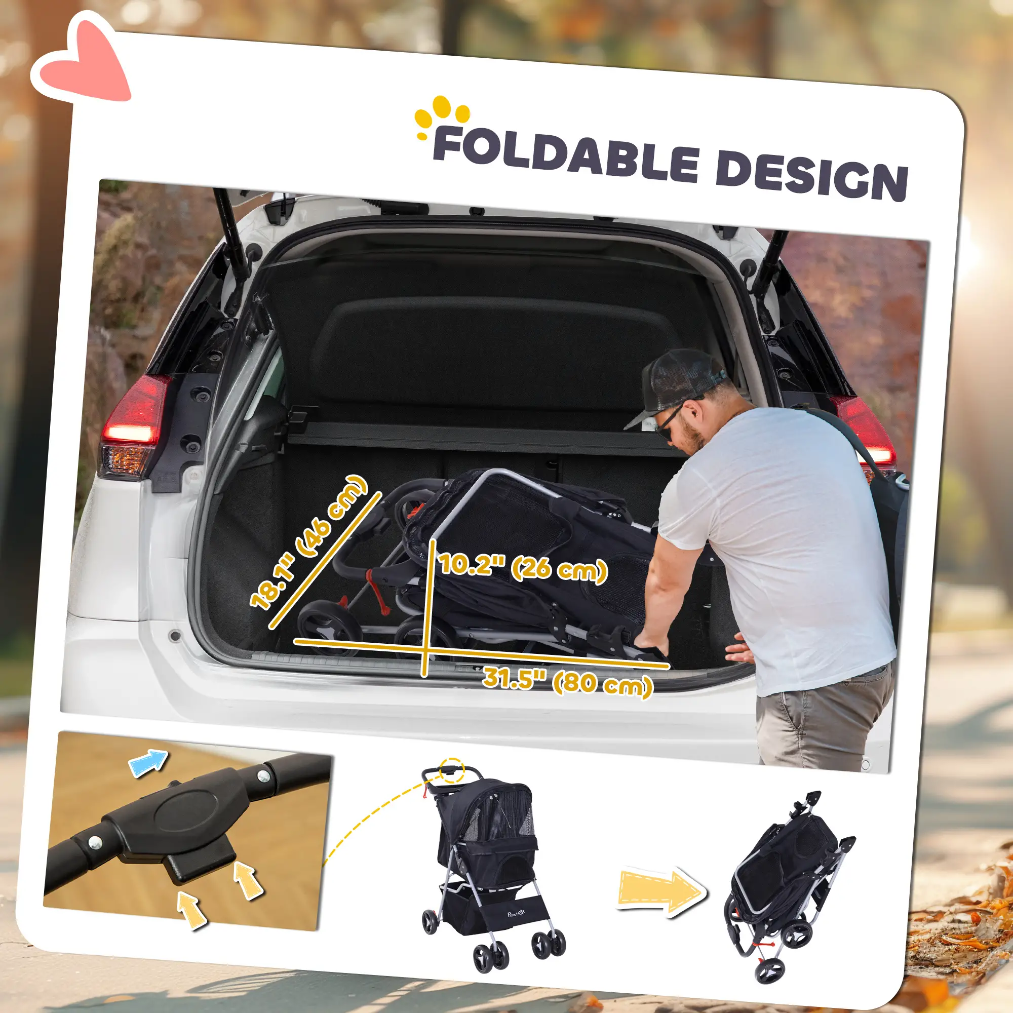 Dog Stroller, One-Click Folding, 4 Wheels, Storage Basket, XS/Small, Black - Image 6