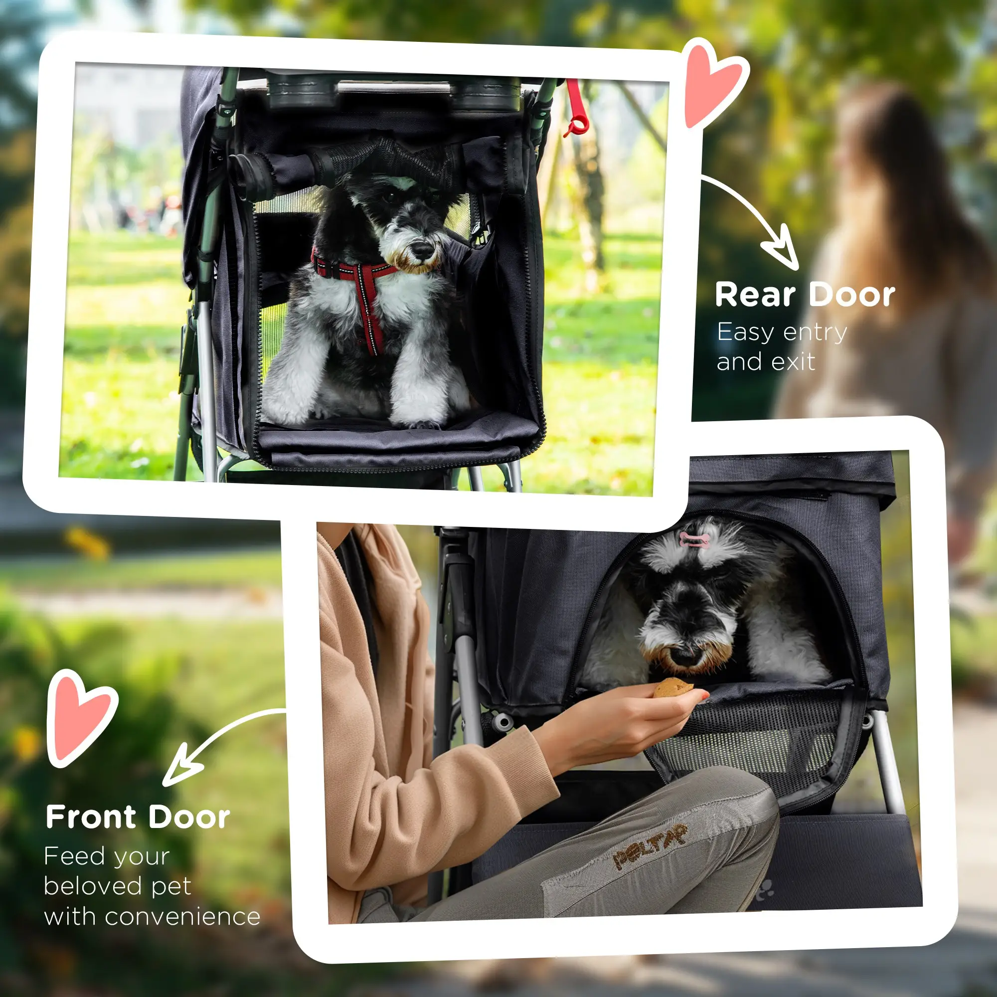 Dog Stroller, One-Click Folding, 4 Wheels, Storage Basket, XS/Small, Black - Image 9