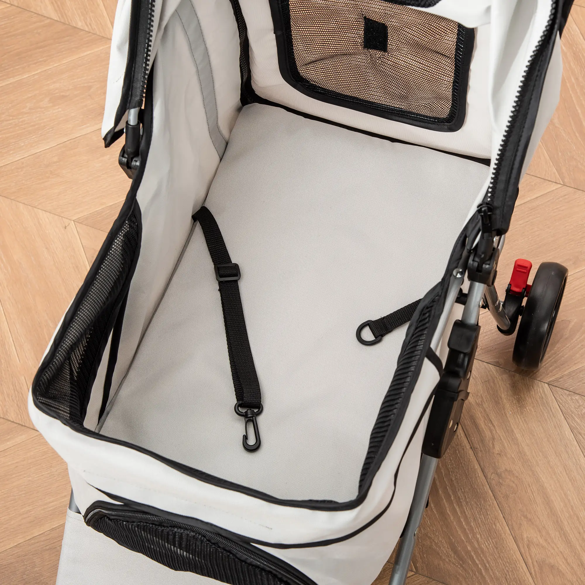 Dog Stroller, One-Click Folding, 4 Wheels, Storage Basket, XS/Small, Grey - Image 10