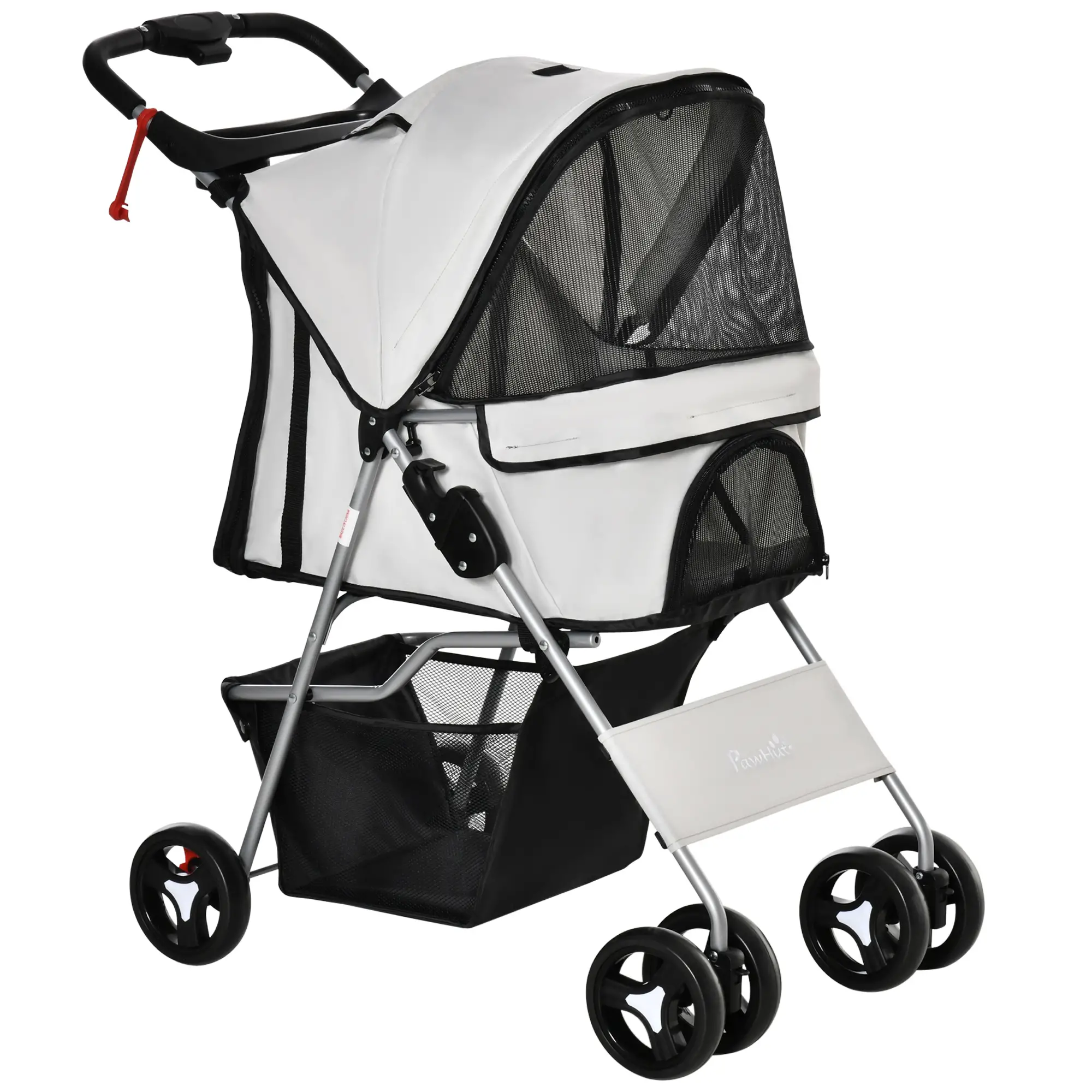 Dog Stroller, One-Click Folding, 4 Wheels, Storage Basket, XS/Small, Grey - Image 11