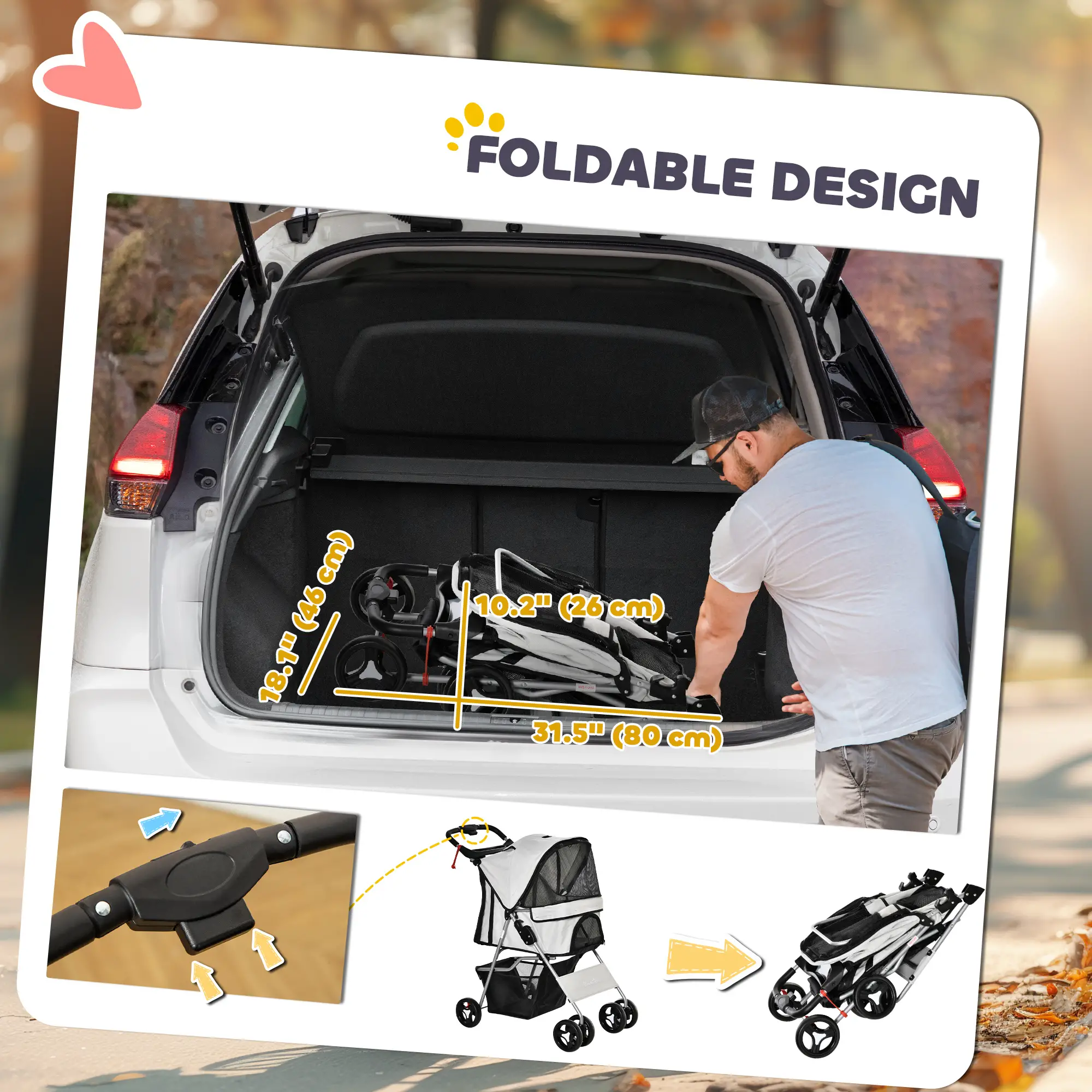 Dog Stroller, One-Click Folding, 4 Wheels, Storage Basket, XS/Small, Grey - Image 6