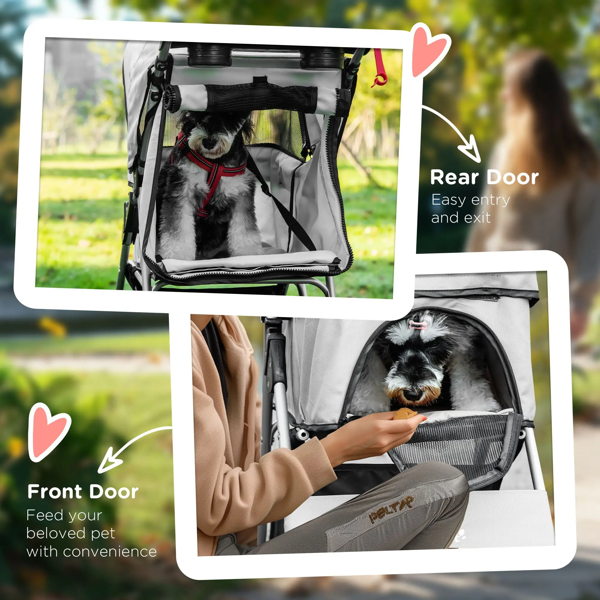 Dog Stroller, One-Click Folding, 4 Wheels, Storage Basket, XS/Small, Grey - Image 9