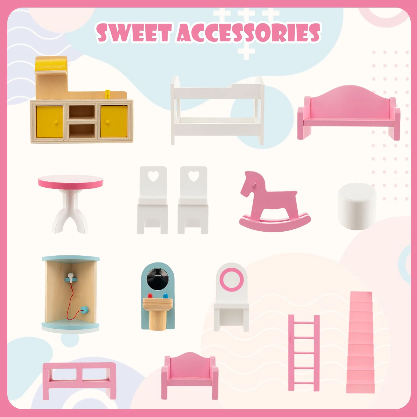 Doll House Playset, 3 Stories, 6 Rooms, 15 Furniture Pieces, Pink - Image 7