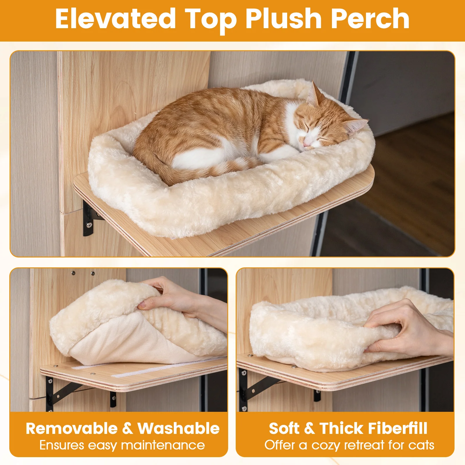 Door Hanging Cat Climber 4-level Height Adjustable with Plush Bed, Beige - Image 10