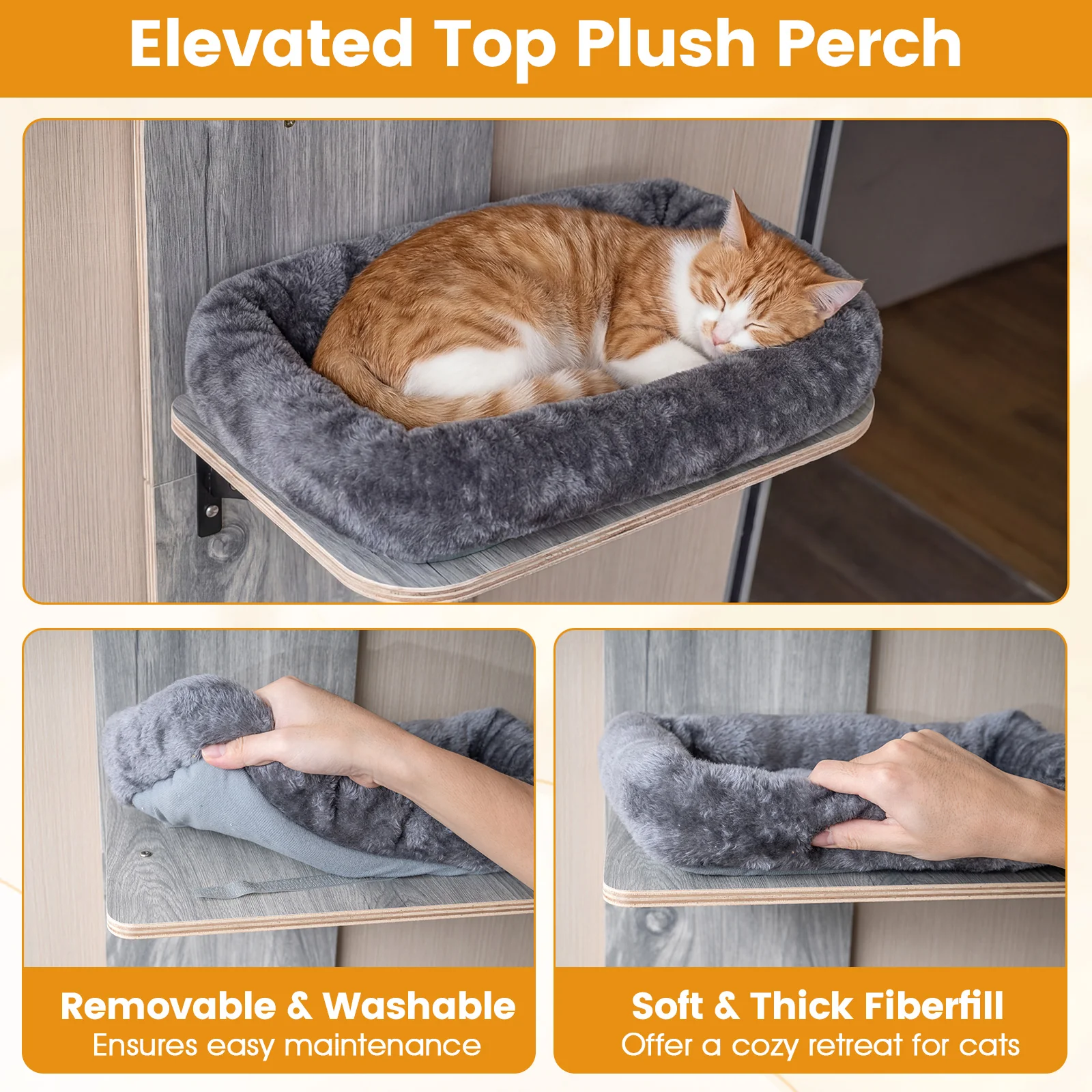 Door Hanging Cat Climber 4-level Height Adjustable with Plush Bed, Gray - Image 10