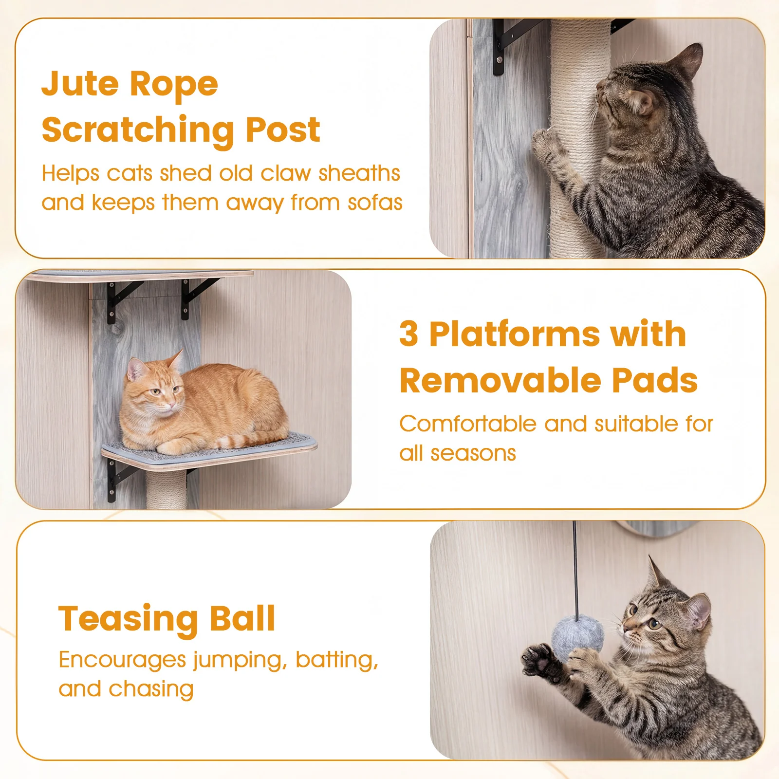 Door Hanging Cat Climber 4-level Height Adjustable with Plush Bed, Gray - Image 9