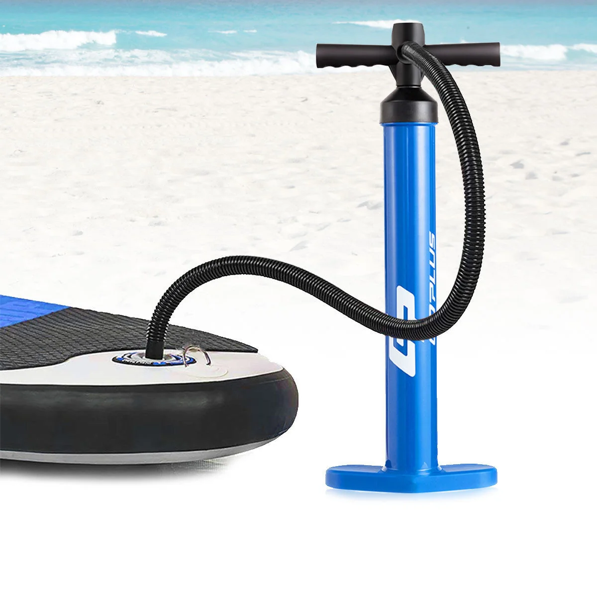 Double Action Manual SUP Hand Pump With Gauge, Blue - Image 3