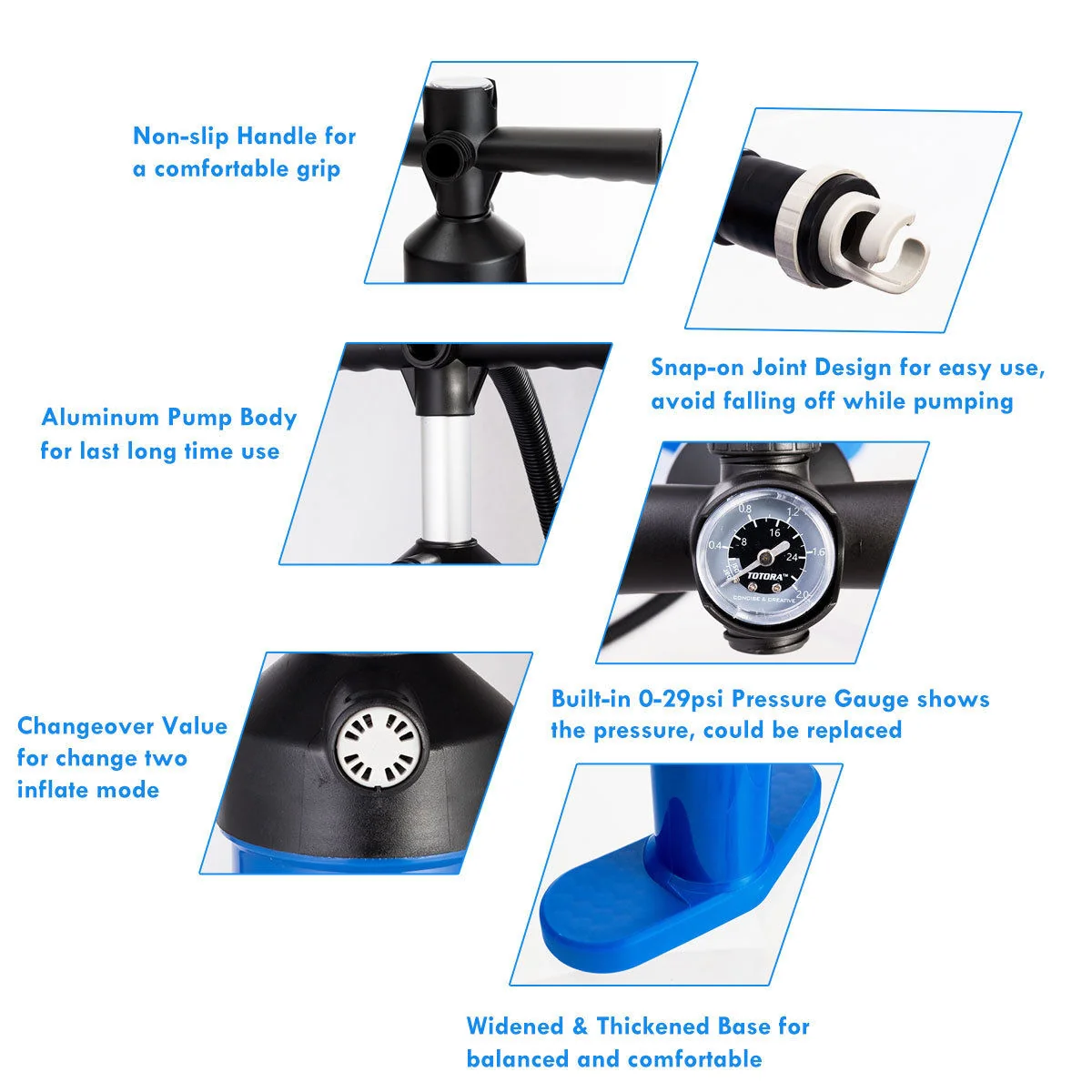 Double Action Manual SUP Hand Pump With Gauge, Blue - Image 8