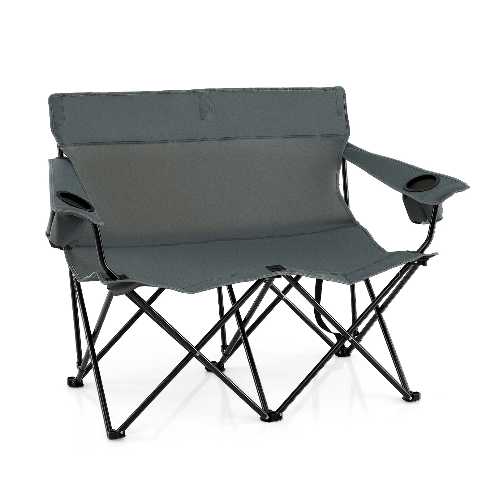 Double Camping Chair, 2-Person Folding Loveseat, Gray