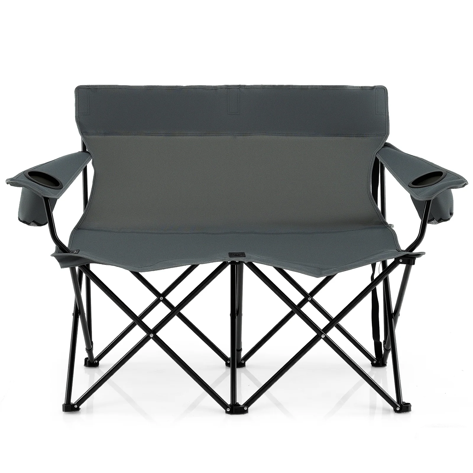 Double Camping Chair, 2-Person Folding Loveseat, Gray - Image 5