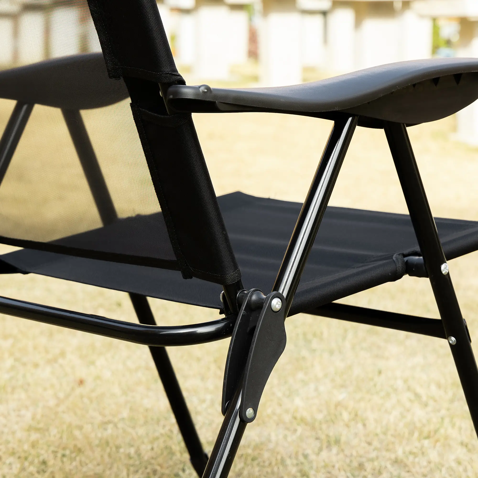 Double Camping Chairs, Foldable, Reclining, Headrest, Black - Image 10