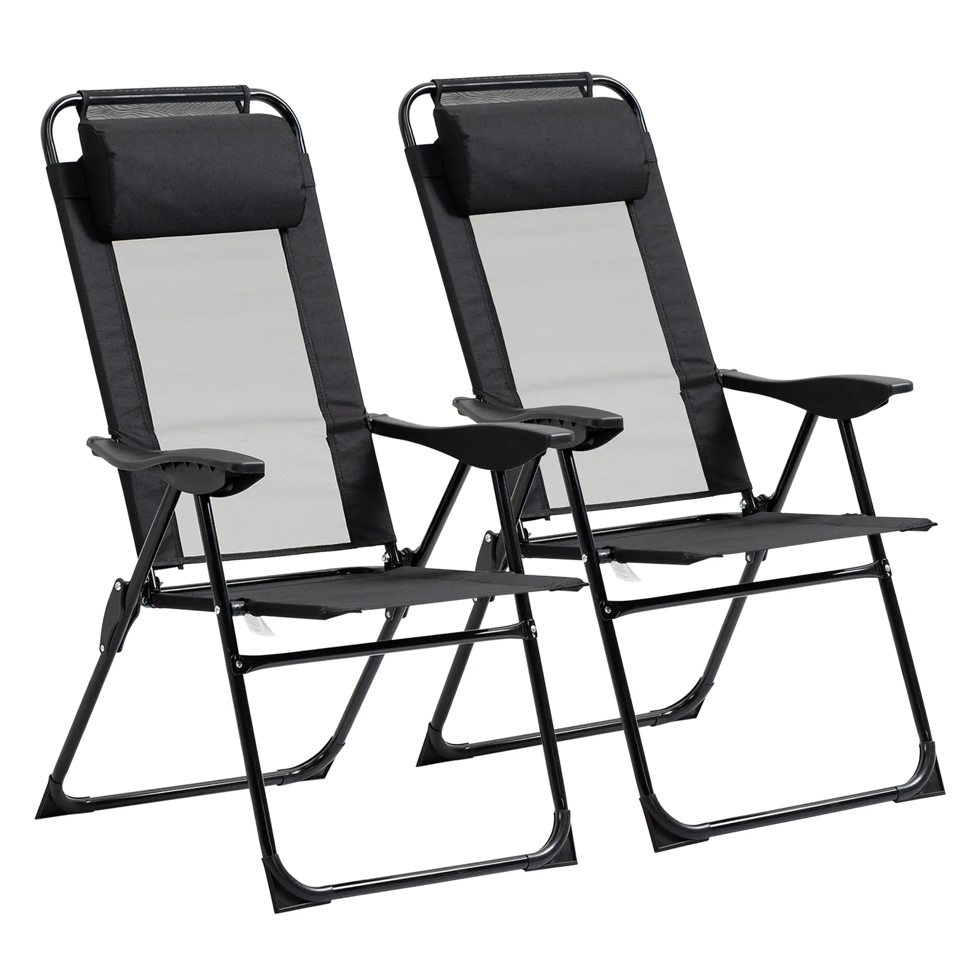 Double Camping Chairs, Foldable, Reclining, Headrest, Black - Image 11