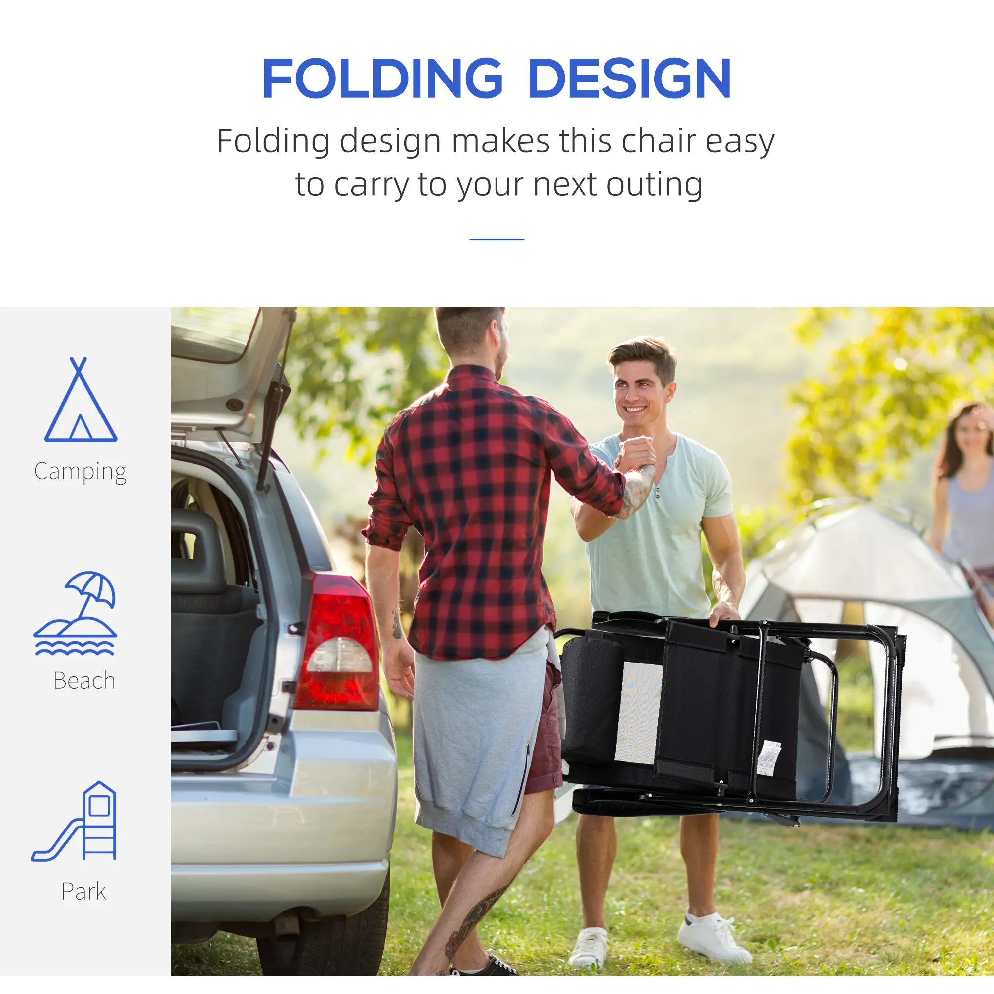 Double Camping Chairs, Foldable, Reclining, Headrest, Black - Image 4