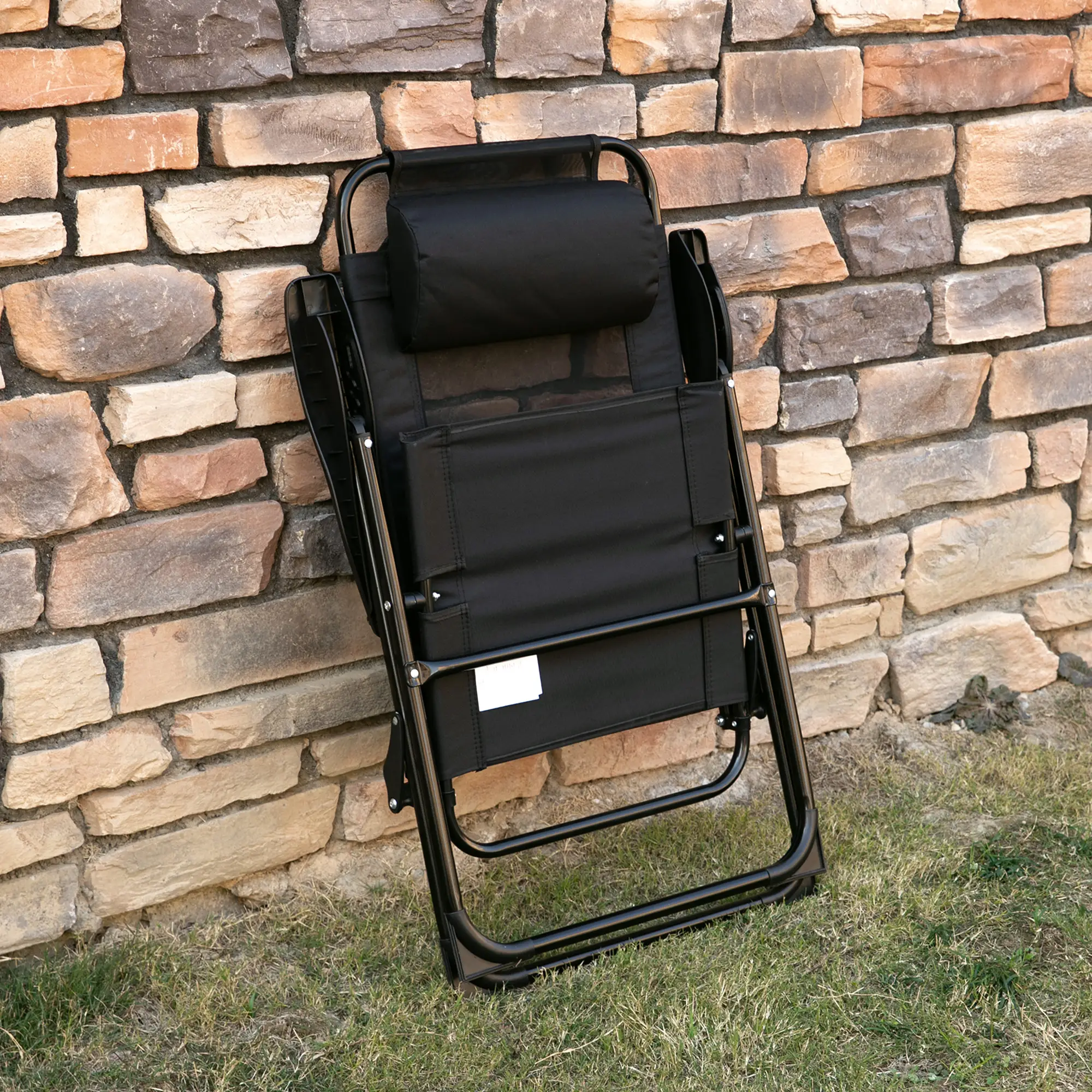 Double Camping Chairs, Foldable, Reclining, Headrest, Black - Image 7