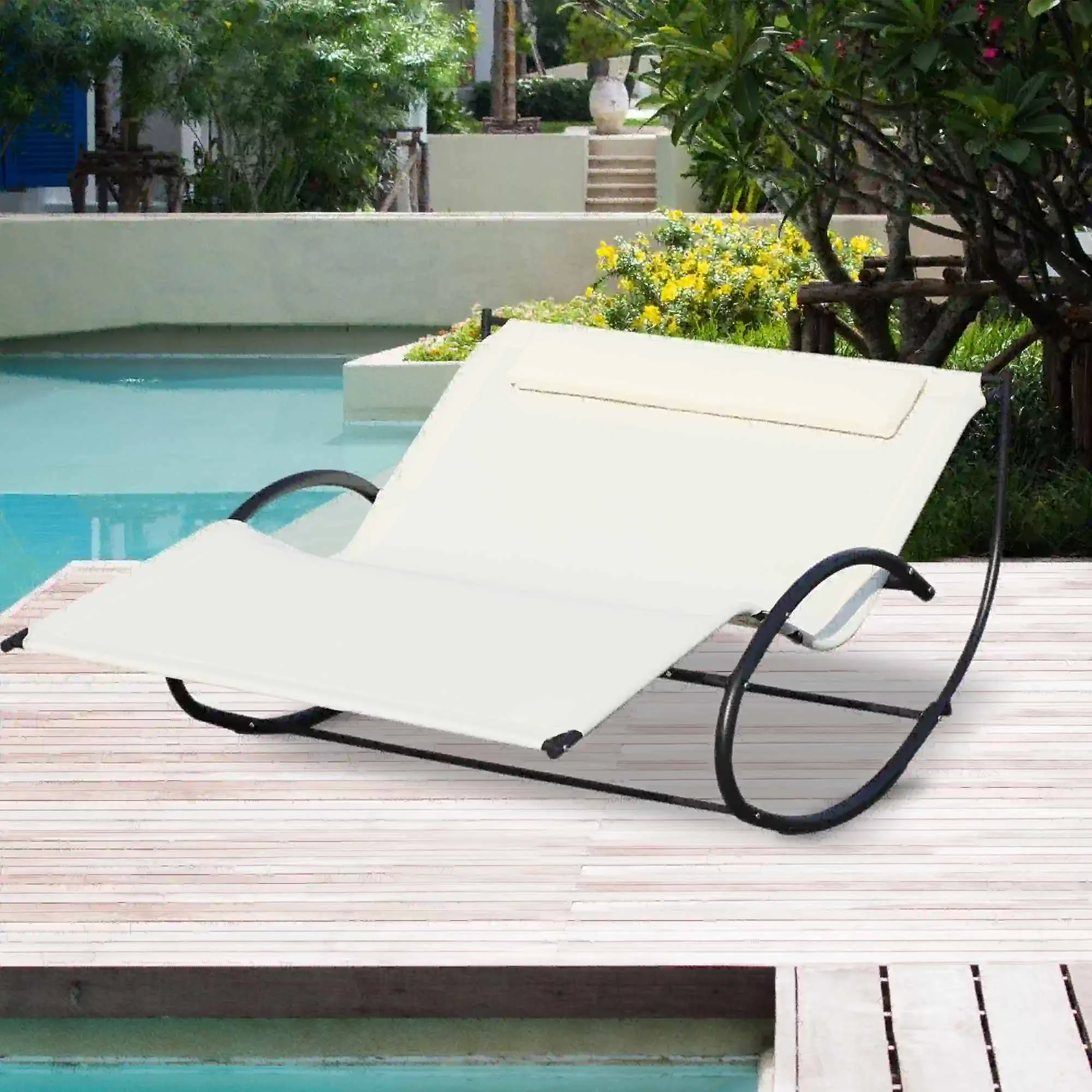 Double Chaise Lounger, Outdoor Hammock Chair, Cream White - Image 8