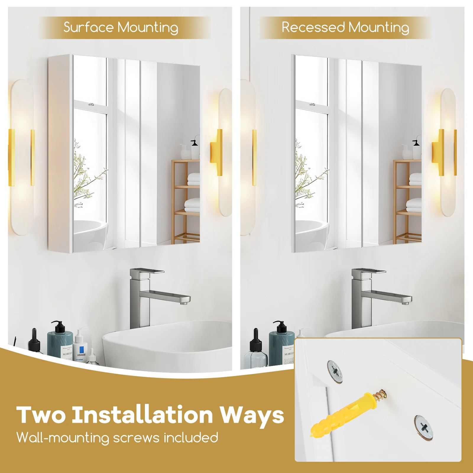 Double Door Bathroom Wall Cabinet With Mirror, Adjustable Shelf, White - Image 10
