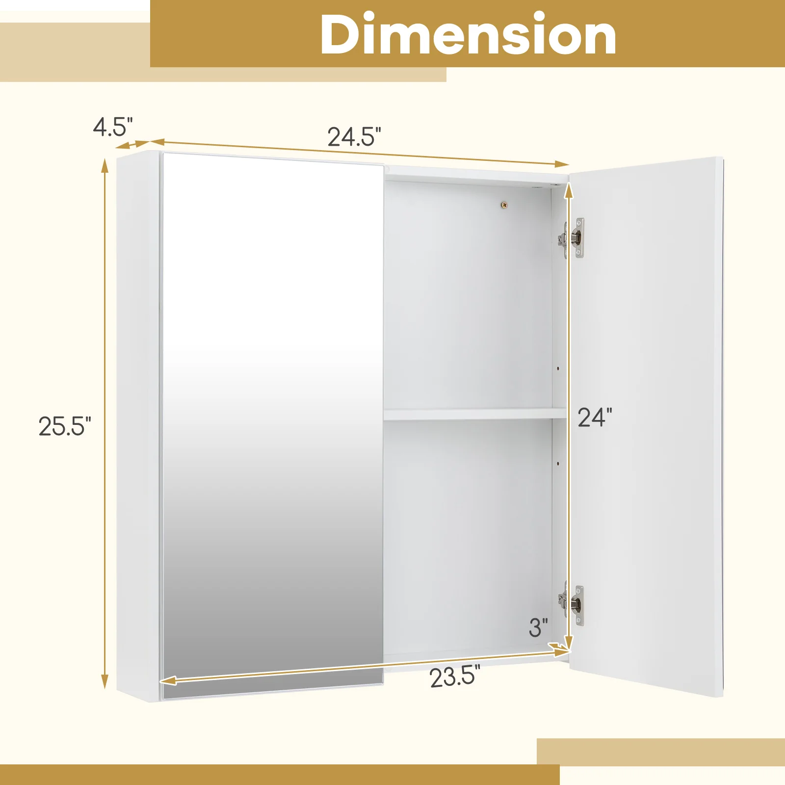 Double Door Bathroom Wall Cabinet With Mirror, Adjustable Shelf, White - Image 6