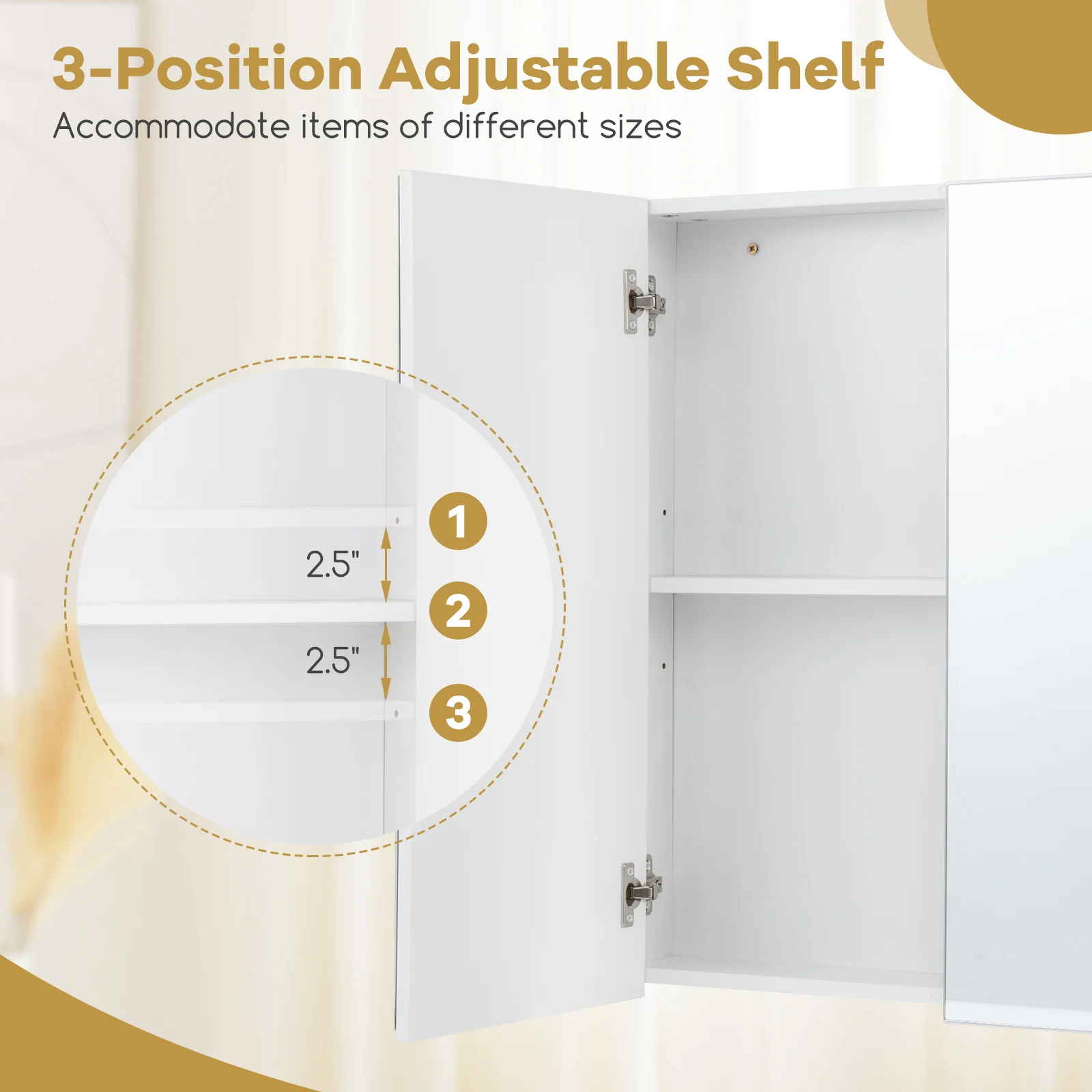 Double Door Bathroom Wall Cabinet With Mirror, Adjustable Shelf, White - Image 9