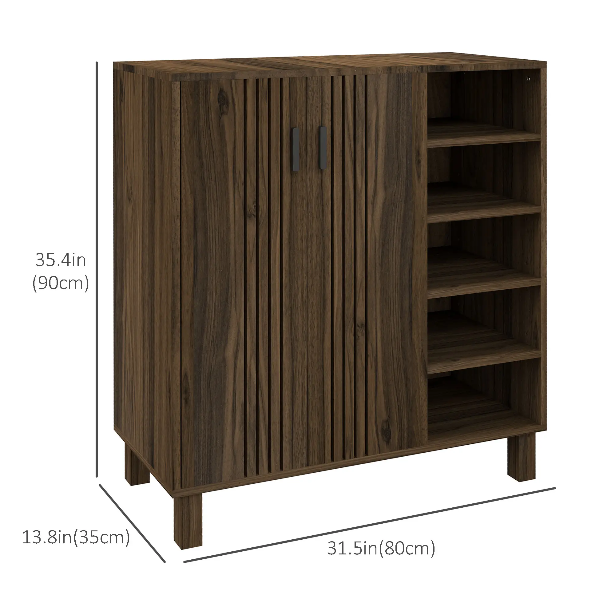 Double Door Shoe Storage, Open Shelves, 17 Pair, Walnut - Image 3
