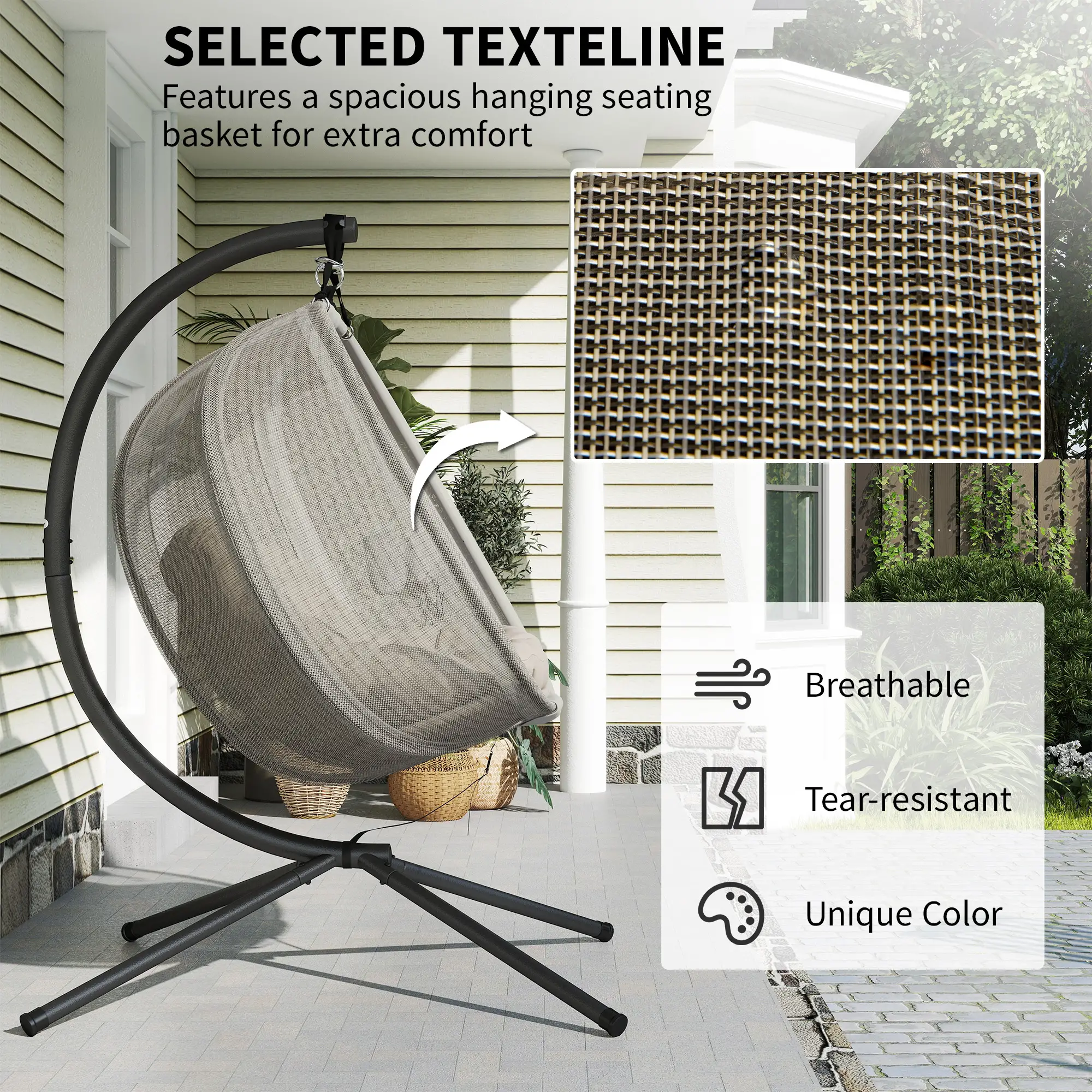 Double Egg Chair with Stand, 2 Person Hanging Swing, Khaki - Image 4
