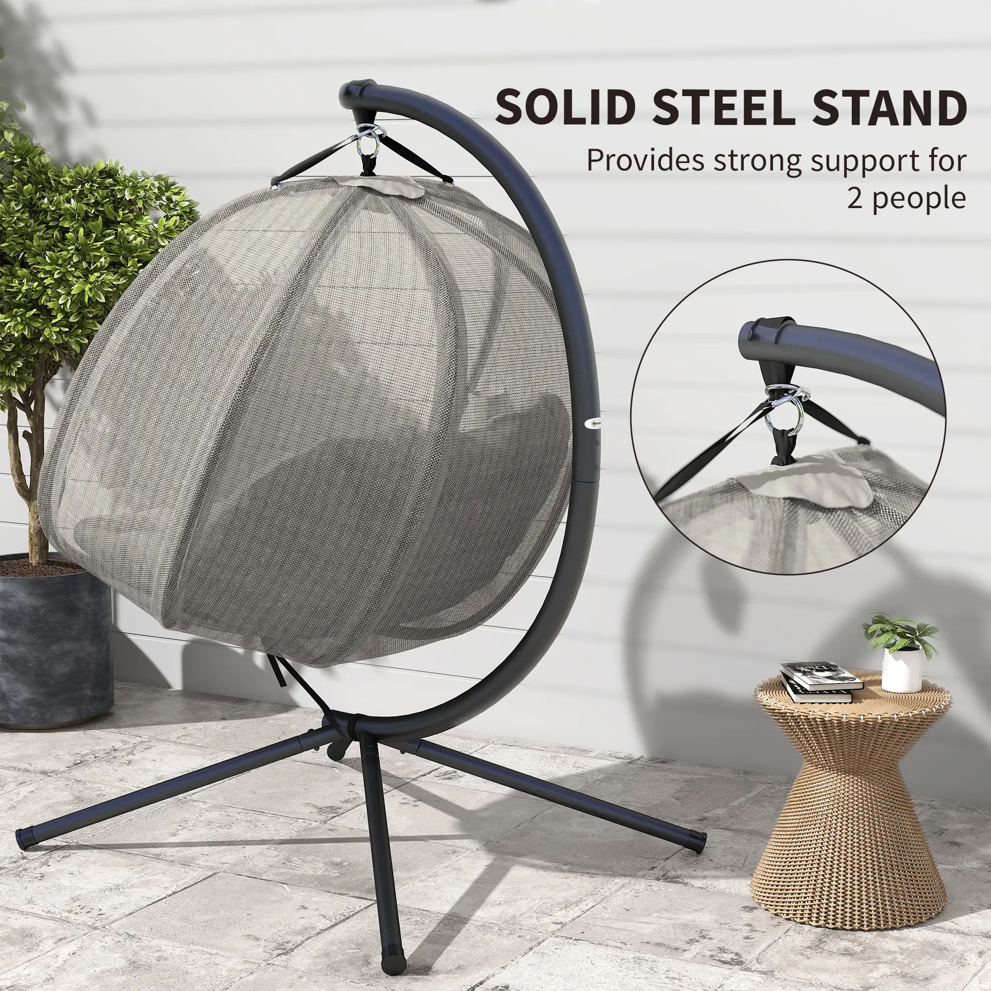 Double Egg Chair with Stand, 2 Person Hanging Swing, Khaki - Image 7