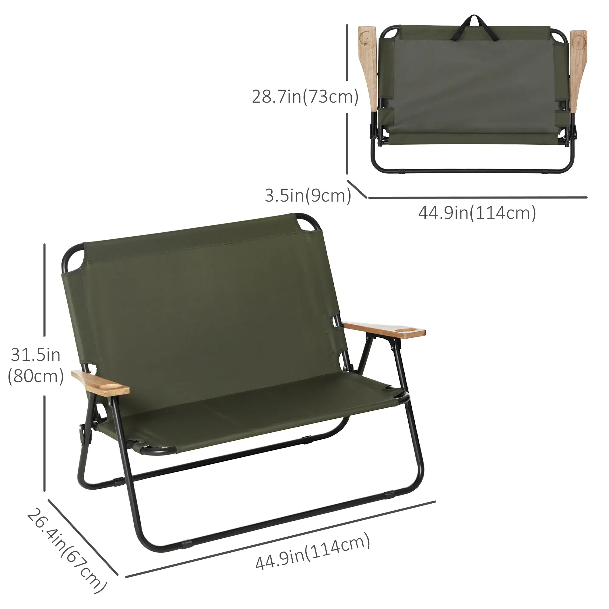 Double Folding Chair, Loveseat Camping Chair for 2, Portable Outdoor Chair, Green - Image 3