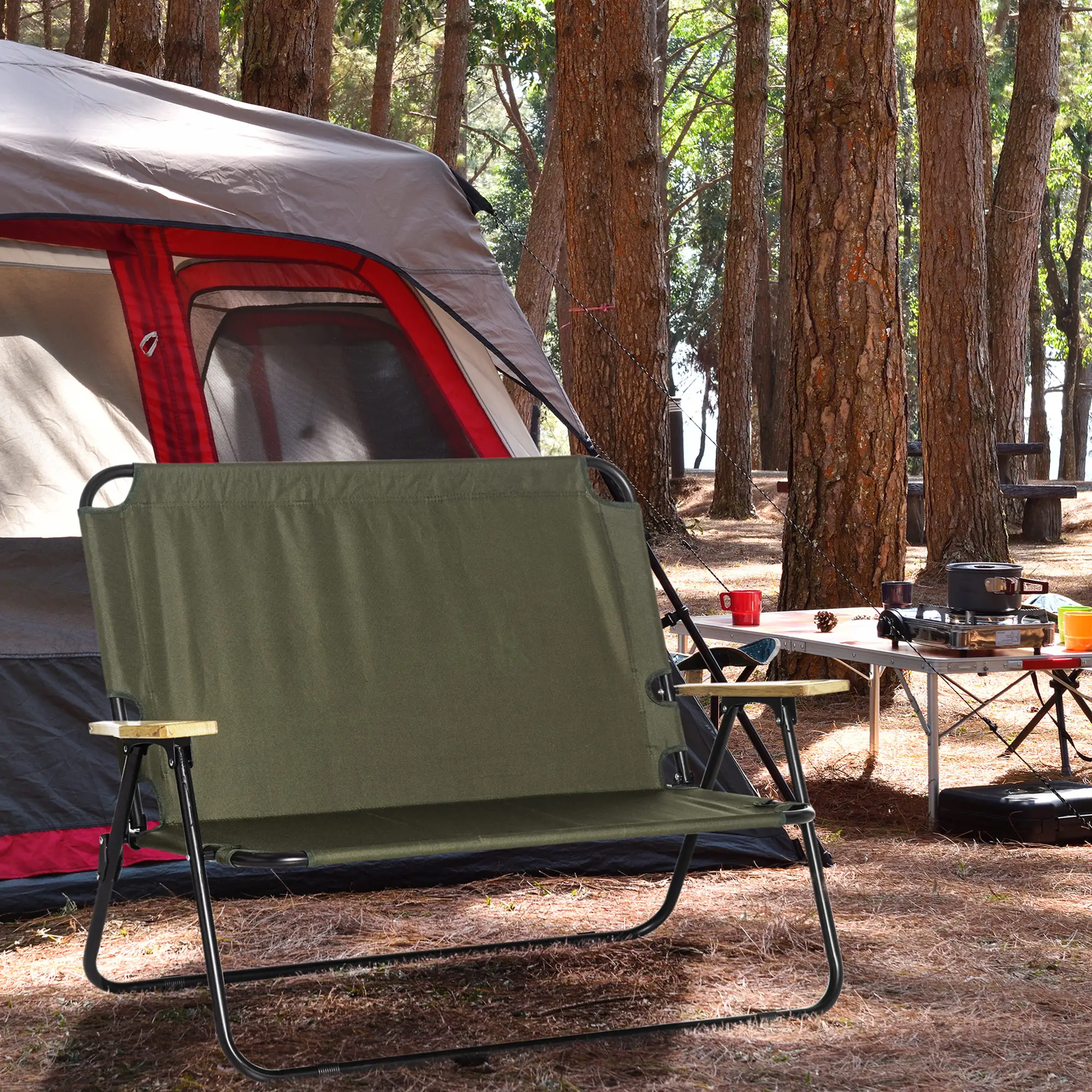 Double Folding Chair, Loveseat Camping Chair for 2, Portable Outdoor Chair, Green - Image 8