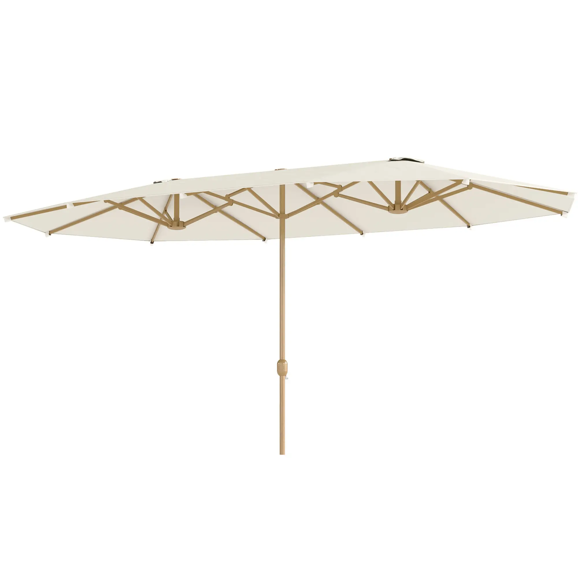 Double Garden Parasol, 179.1"W x 104.3"D, Crank, Steel Ribs, UV30+, Beige