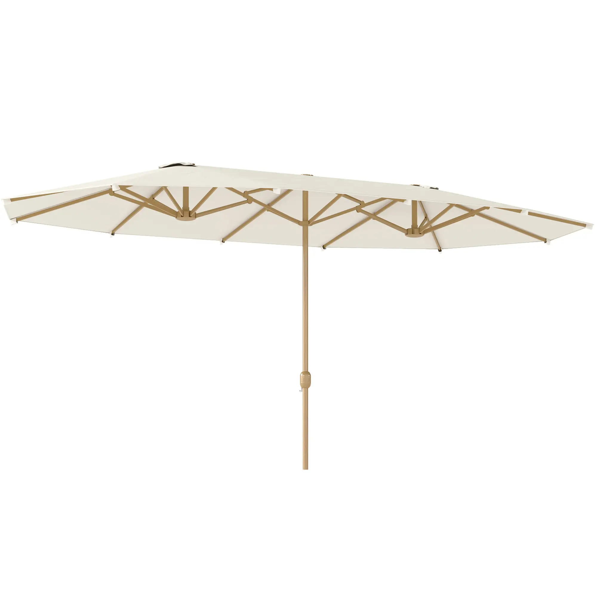 Double Garden Parasol, 179.1"W x 104.3"D, Crank, Steel Ribs, UV30+, Beige - Image 11