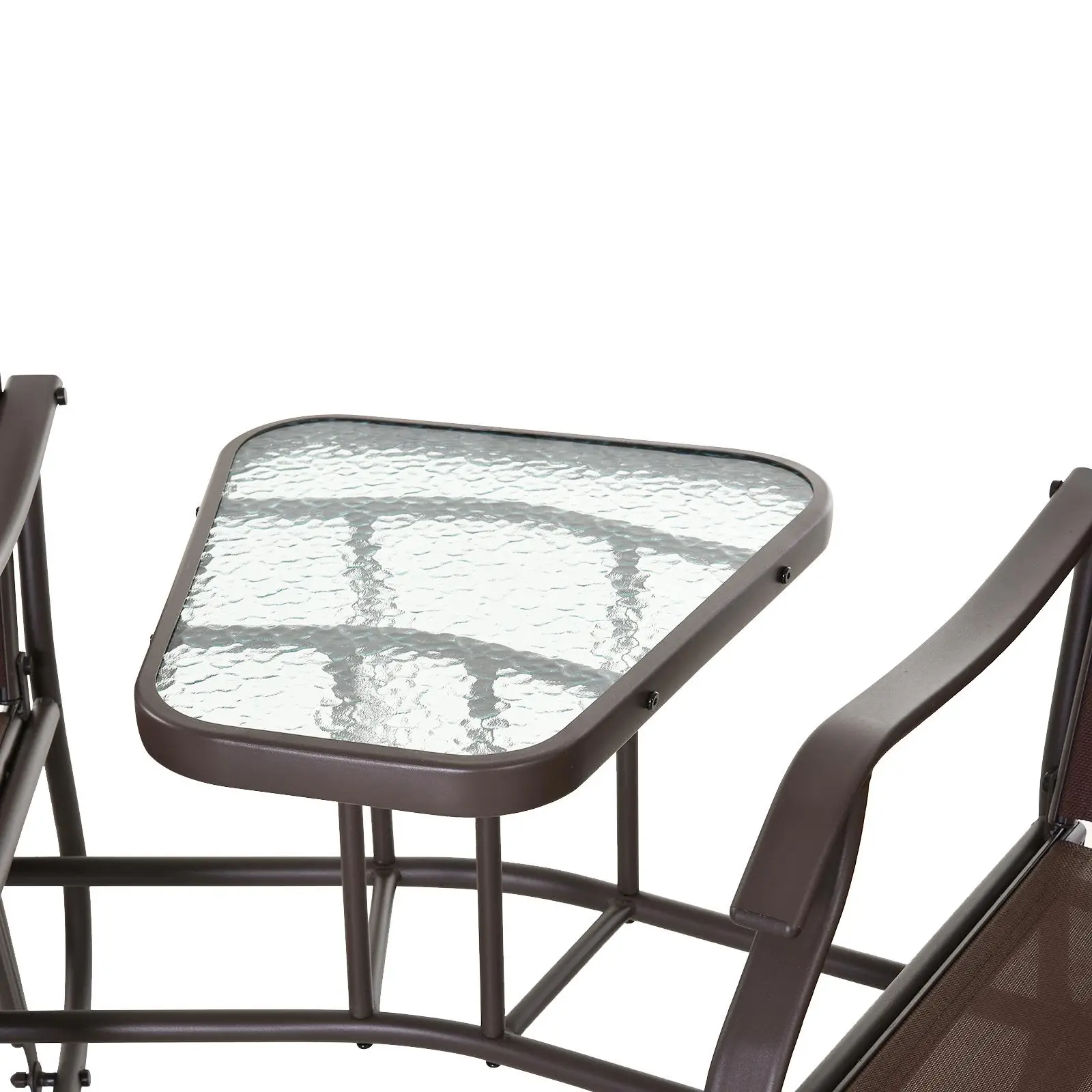 Double Glider Chair, Glass Top Table, High Back, Sling Fabric, Brown - Image 12