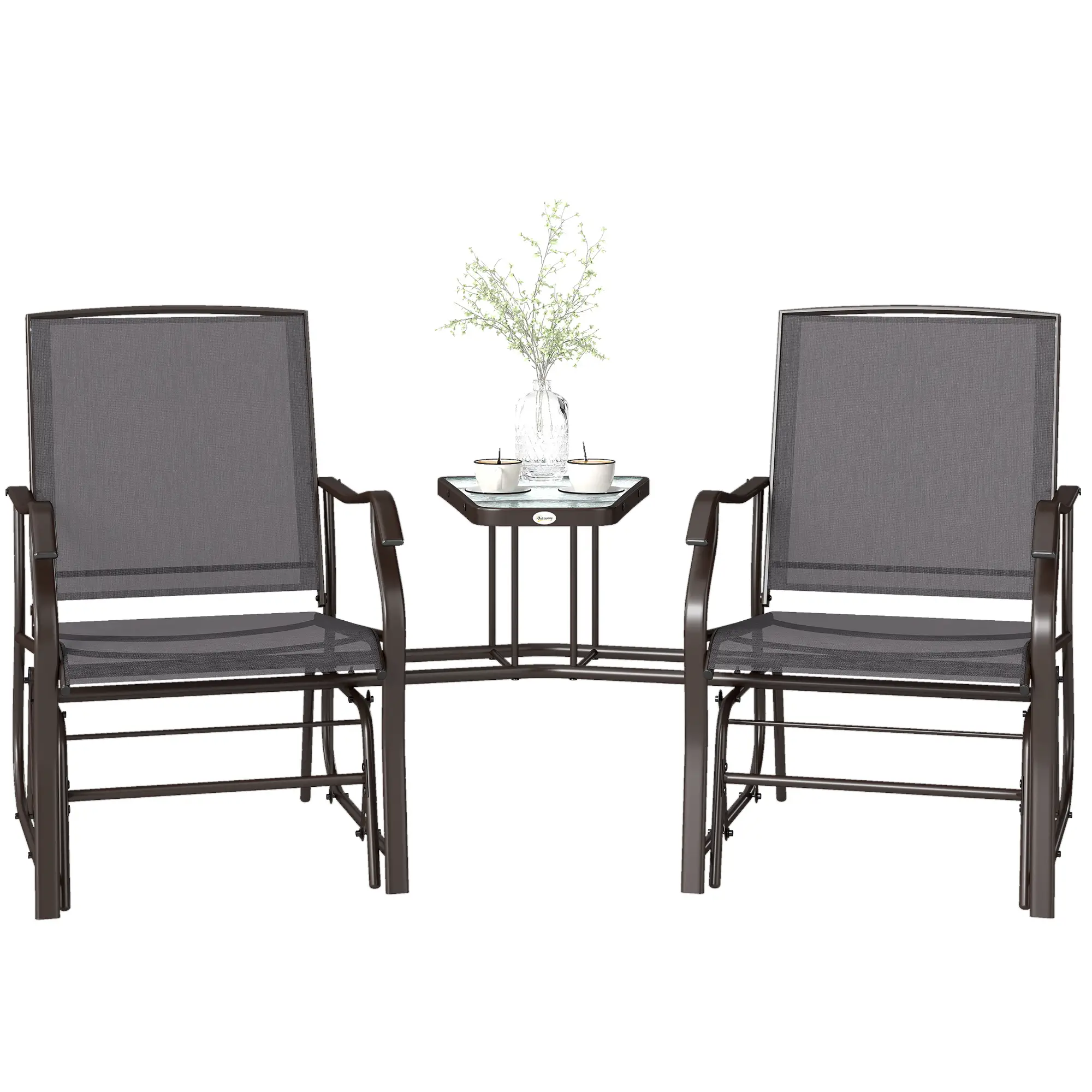 Double Glider Chair with Glass Top Table, Outdoor High Back, Grey - Image 14