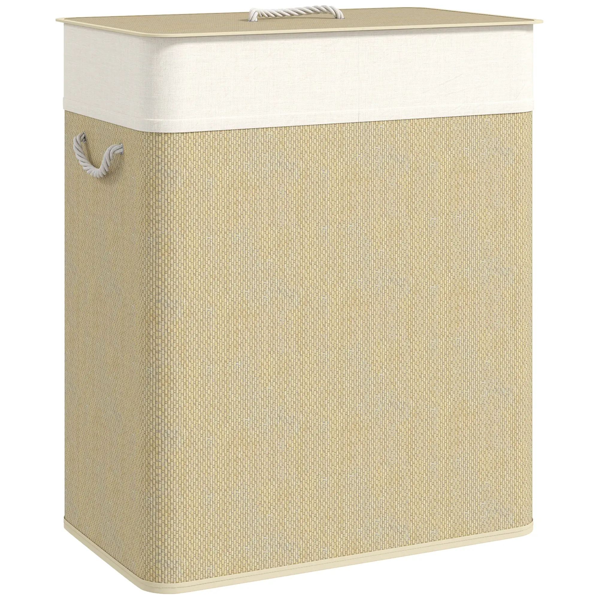 Double Laundry Basket with Lid, 100L Bamboo Hamper, Natural - Image 11