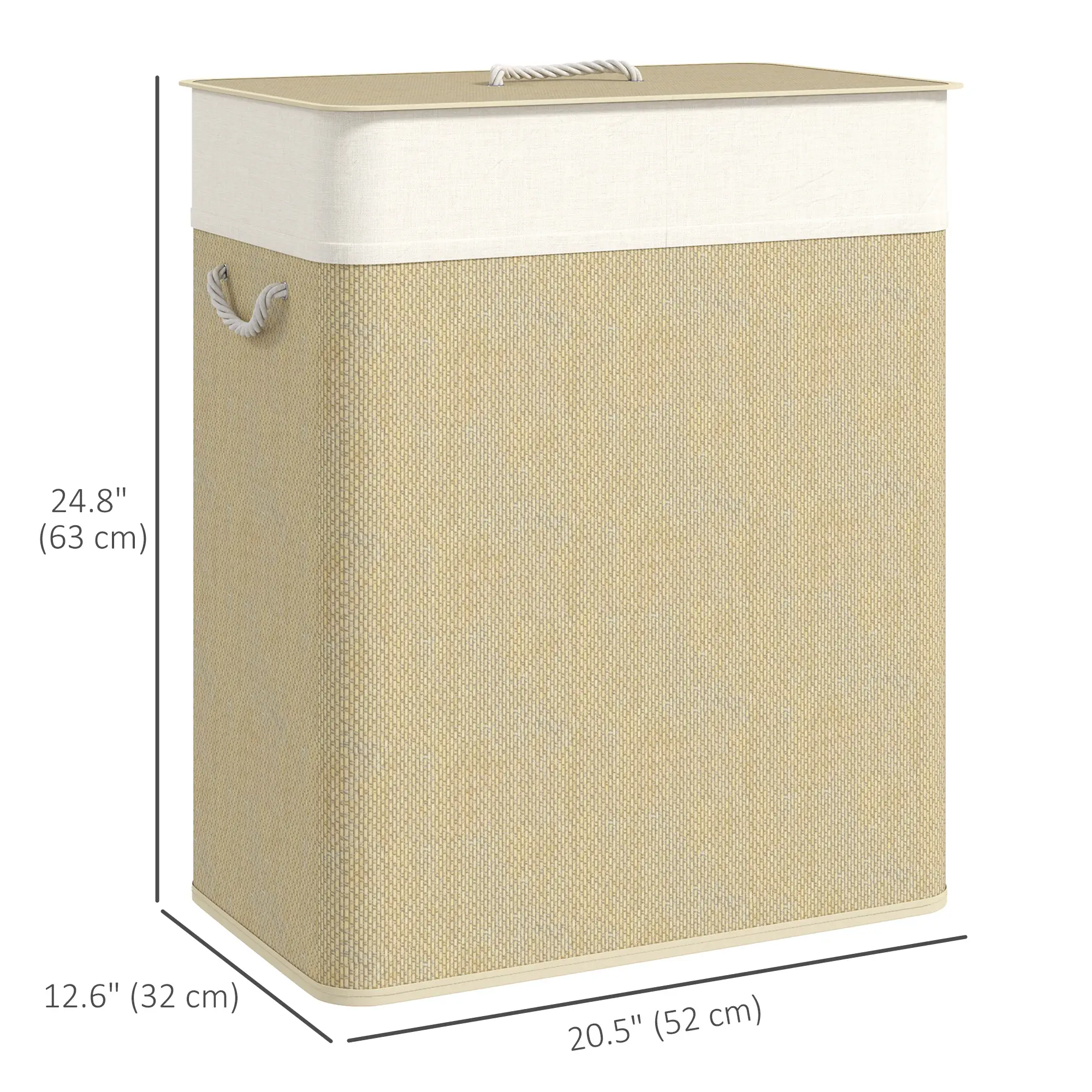Double Laundry Basket with Lid, 100L Bamboo Hamper, Natural - Image 3