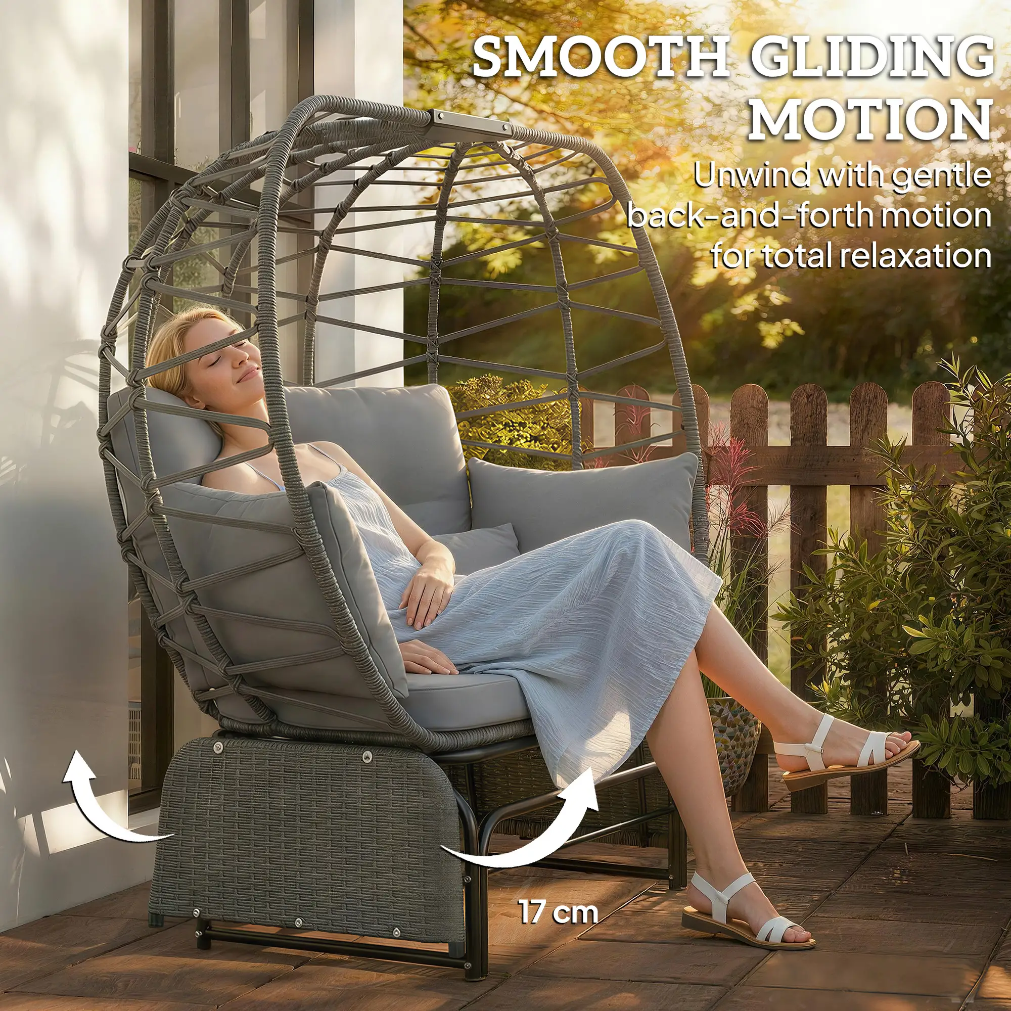 Double Outdoor Glider Egg Chair, With Cushions And Pillows, Dark Grey - Image 3