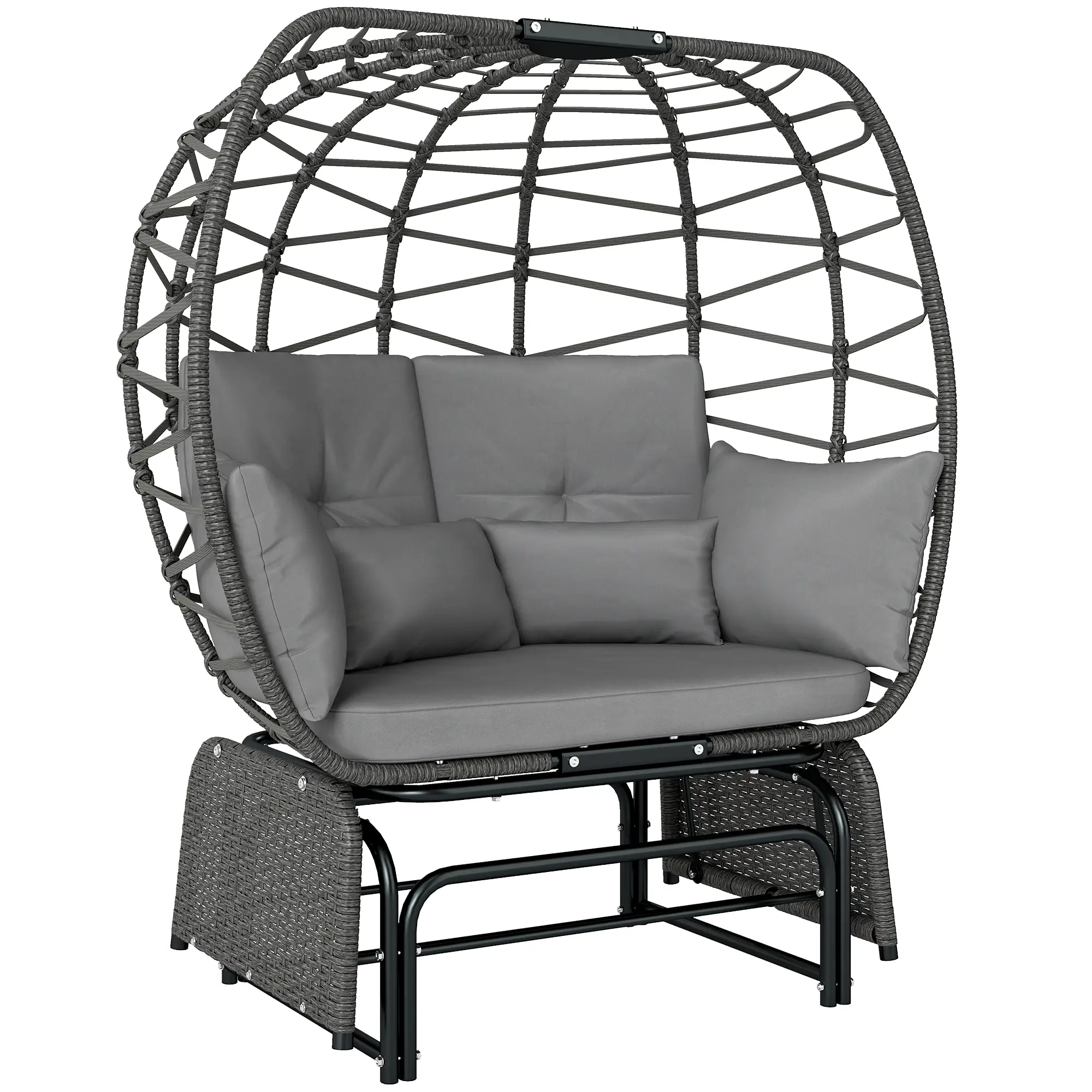 Double Outdoor Glider Egg Chair, With Cushions And Pillows, Dark Grey - Image 7