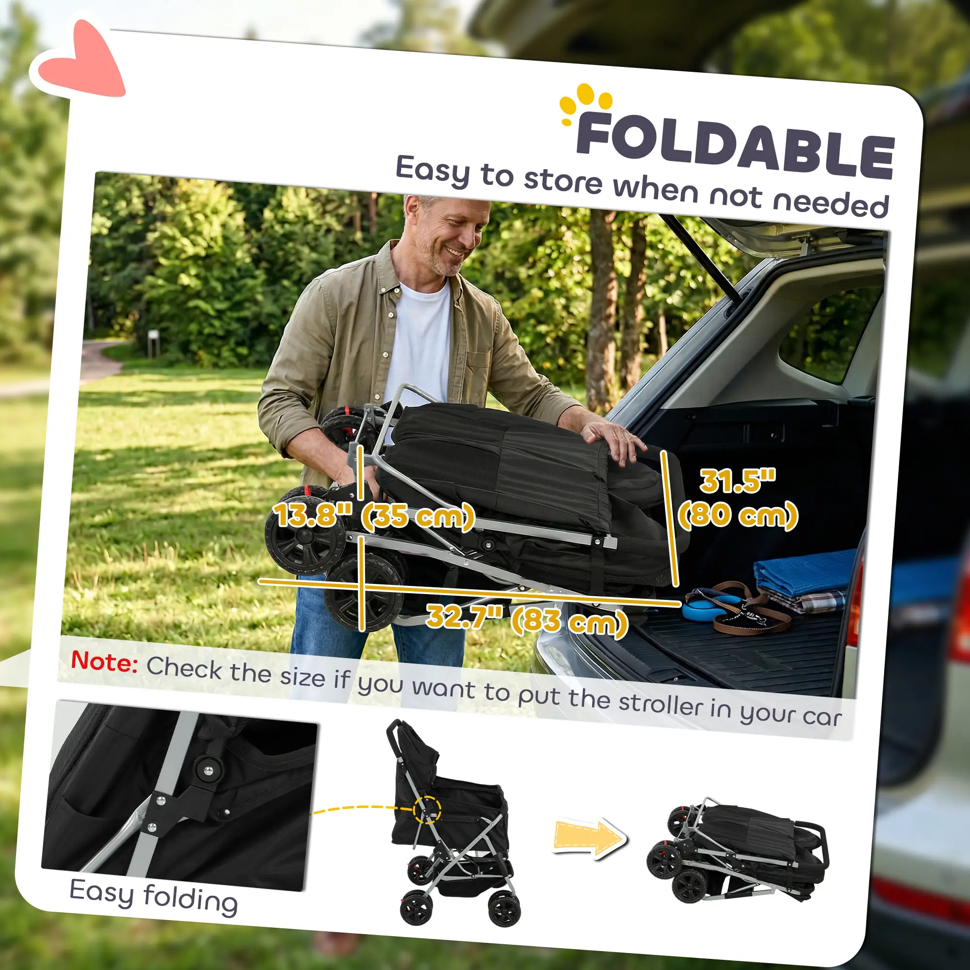 Double Pet Stroller, Foldable Dog Stroller with 2-Seater Carrier, Sunshade, Removable Pad, Safety Belt, Storage Basket - Image 5