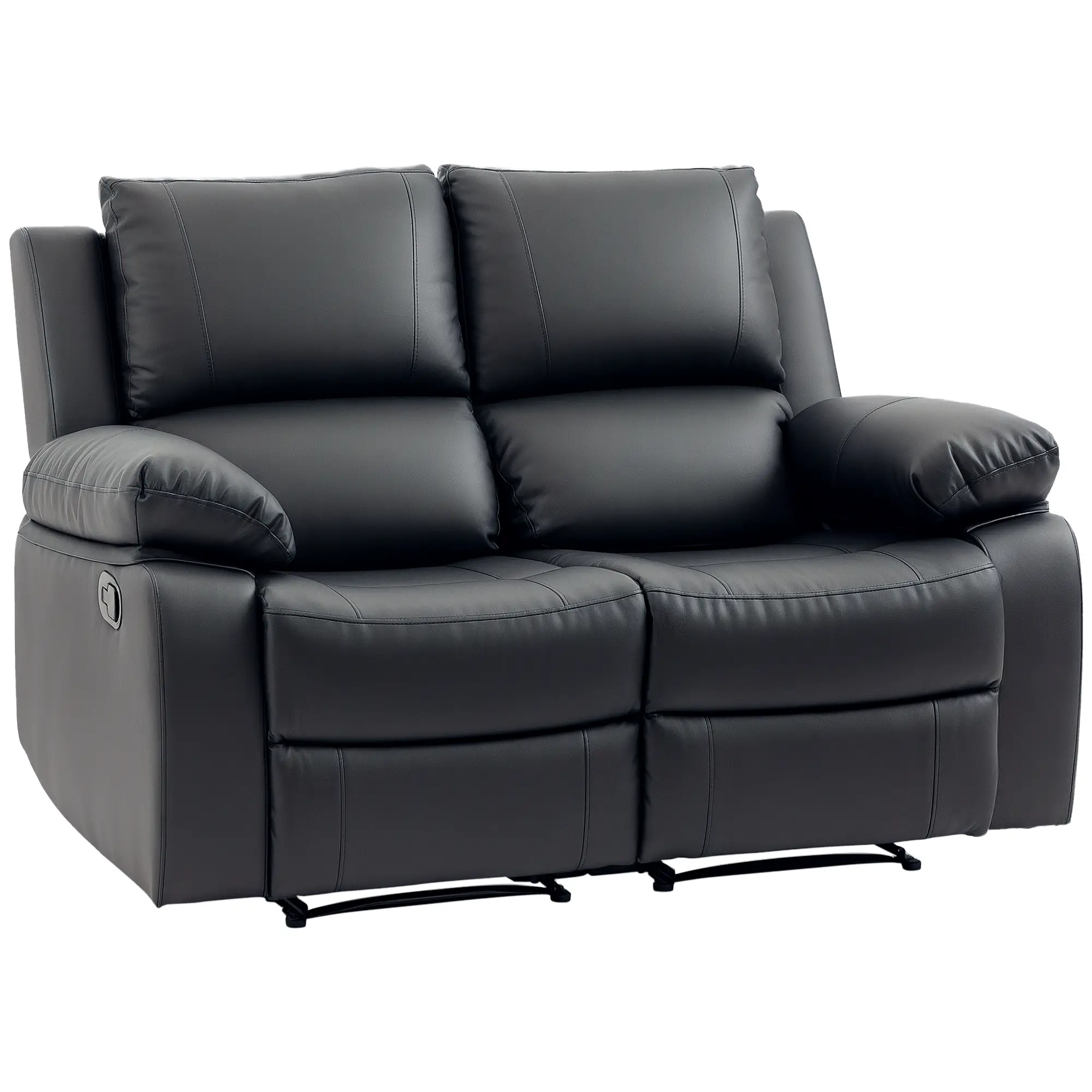 Double Reclining Loveseat, PU Leather Manual Recliner, Black