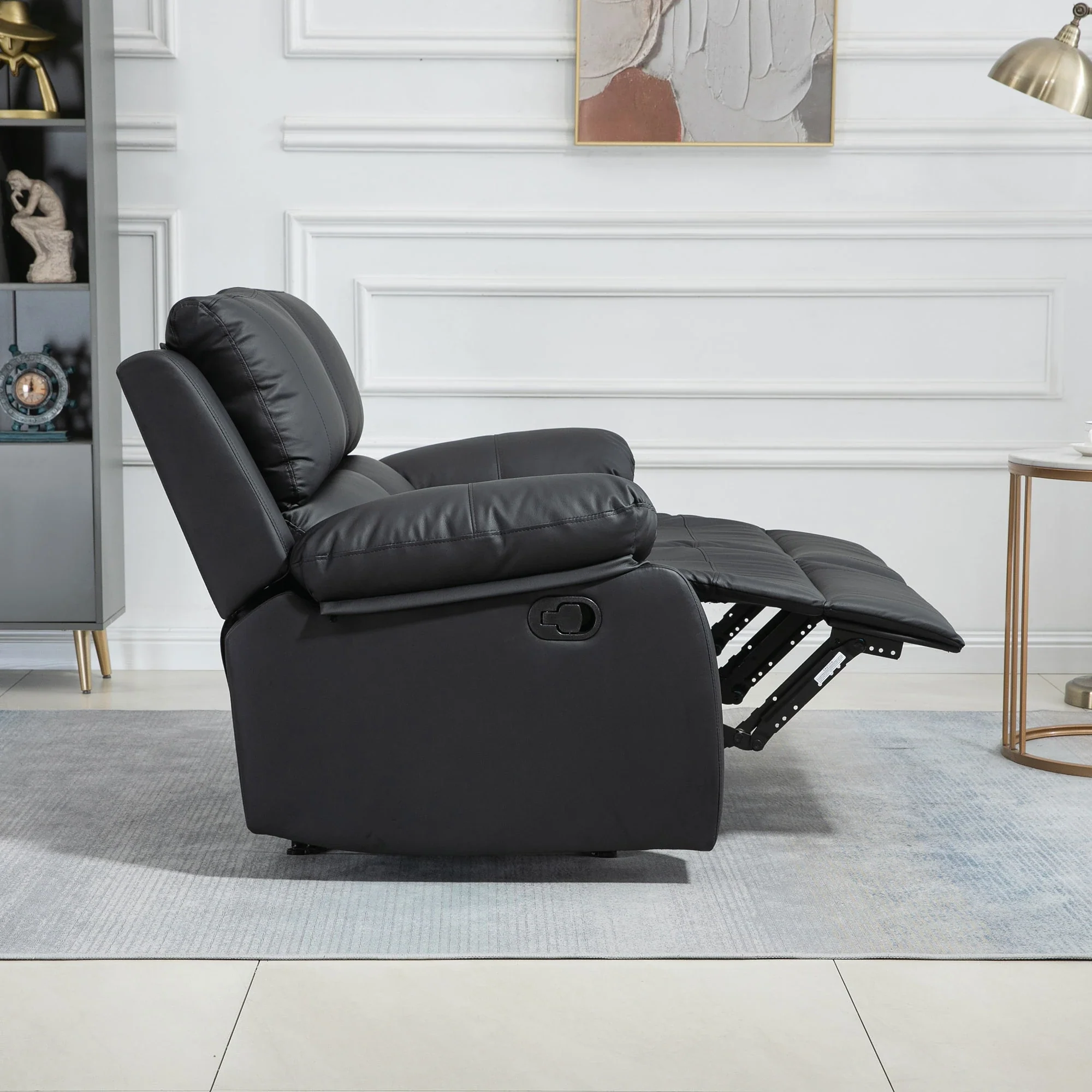 Double Reclining Loveseat, PU Leather Manual Recliner, Black - Image 7