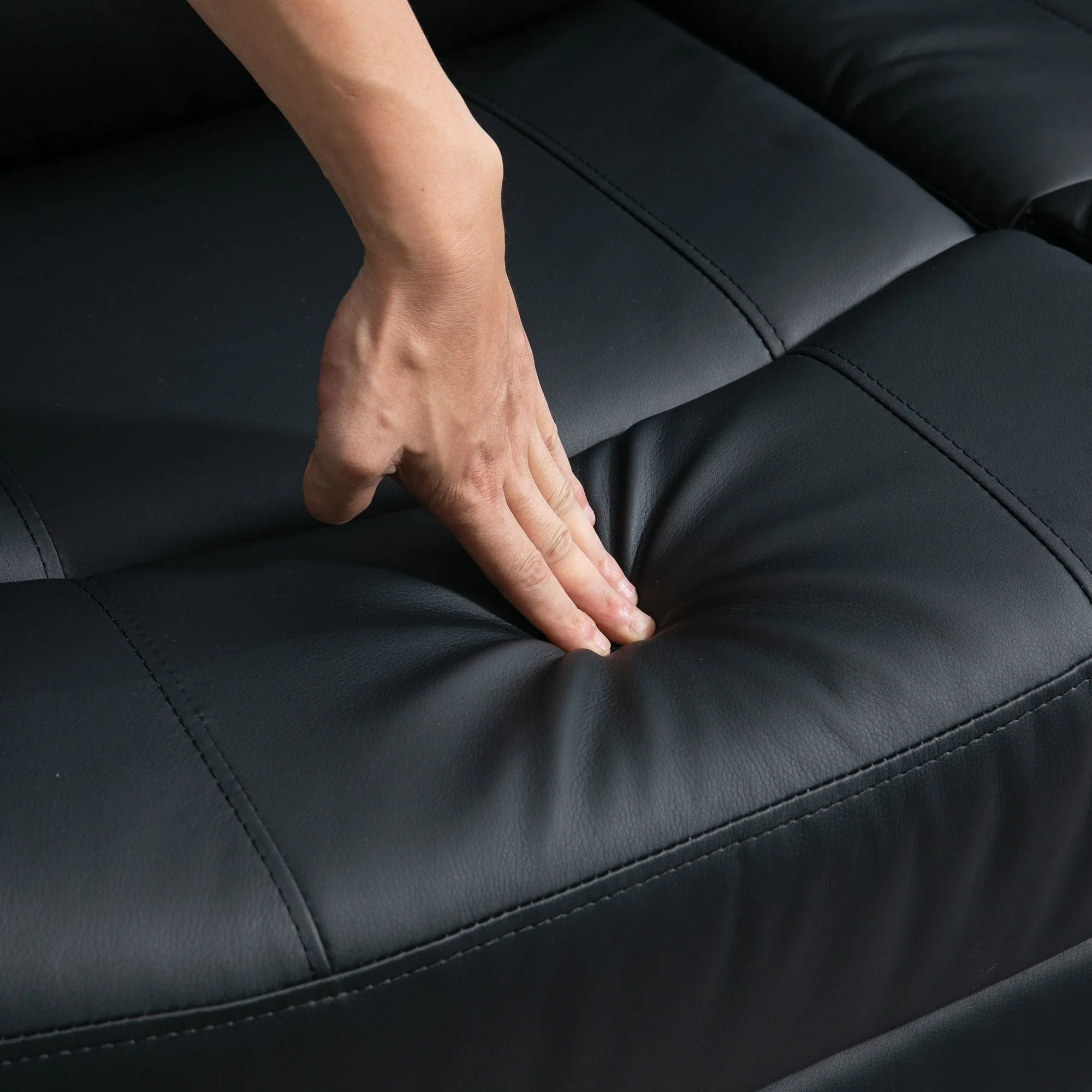 Double Reclining Loveseat, PU Leather Manual Recliner, Black - Image 9