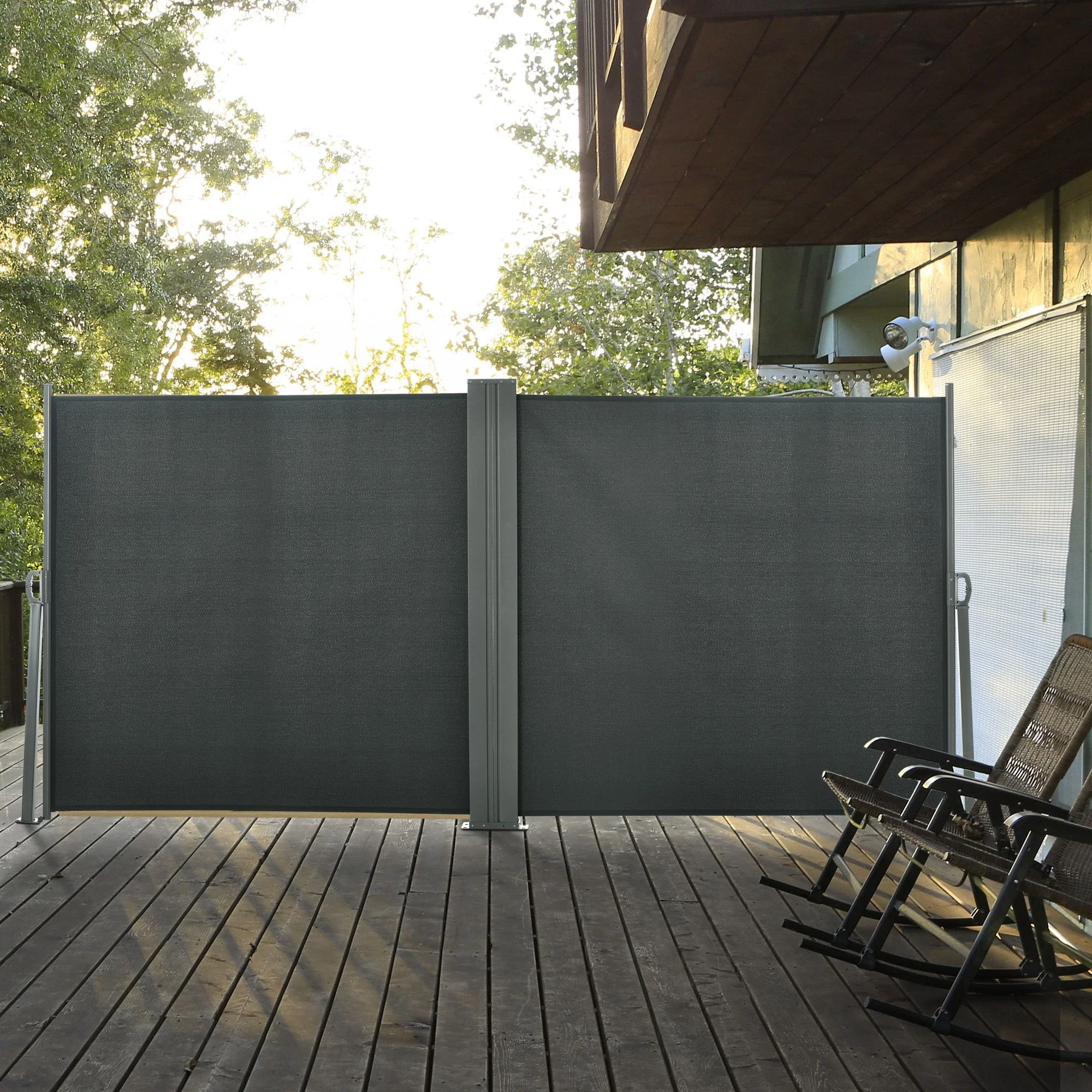 Double Retractable Side Awning, 236" x 63", Outdoor Privacy Wall, Grey - Image 2