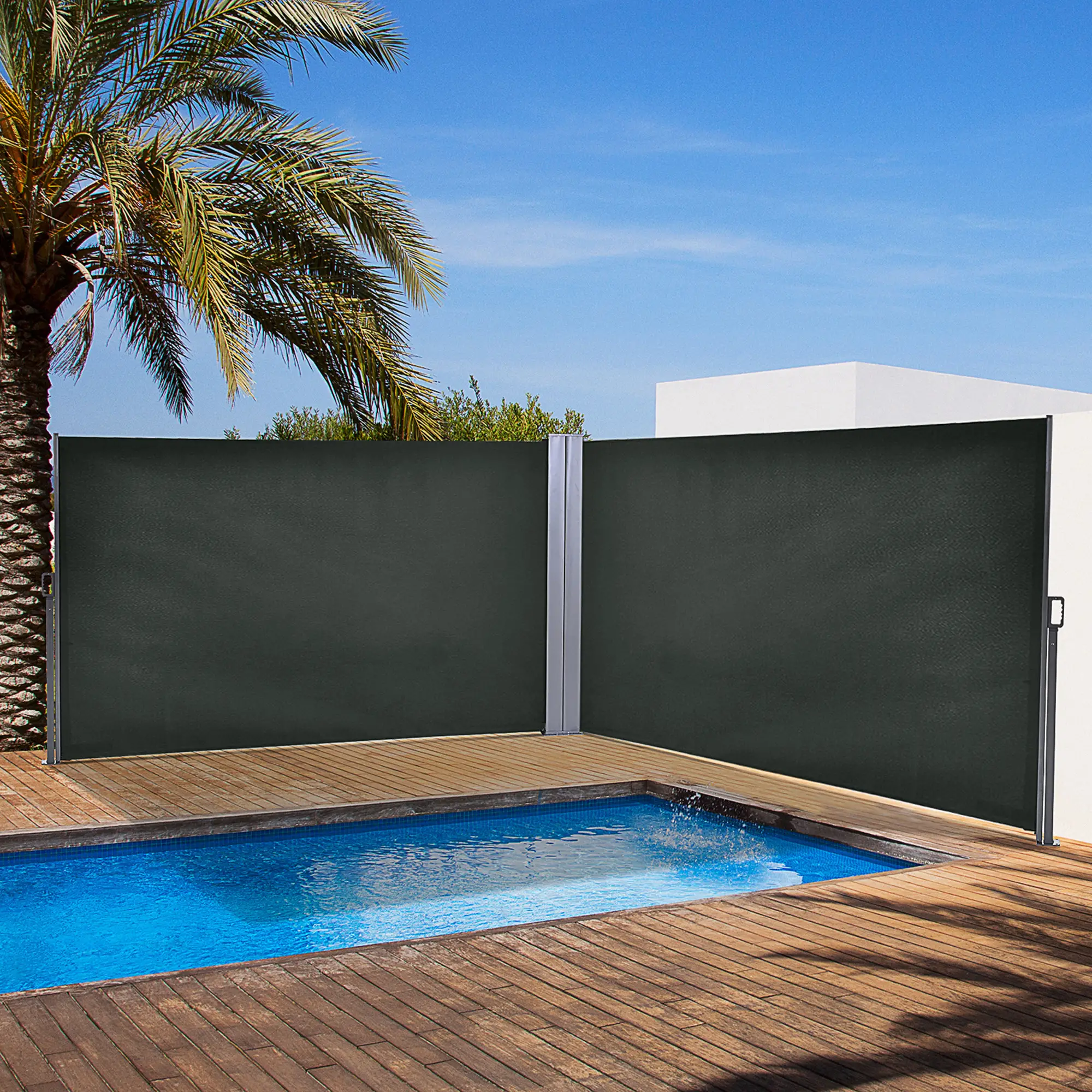 Double Retractable Side Awning, 236" x 63", Outdoor Privacy Wall, Grey - Image 8