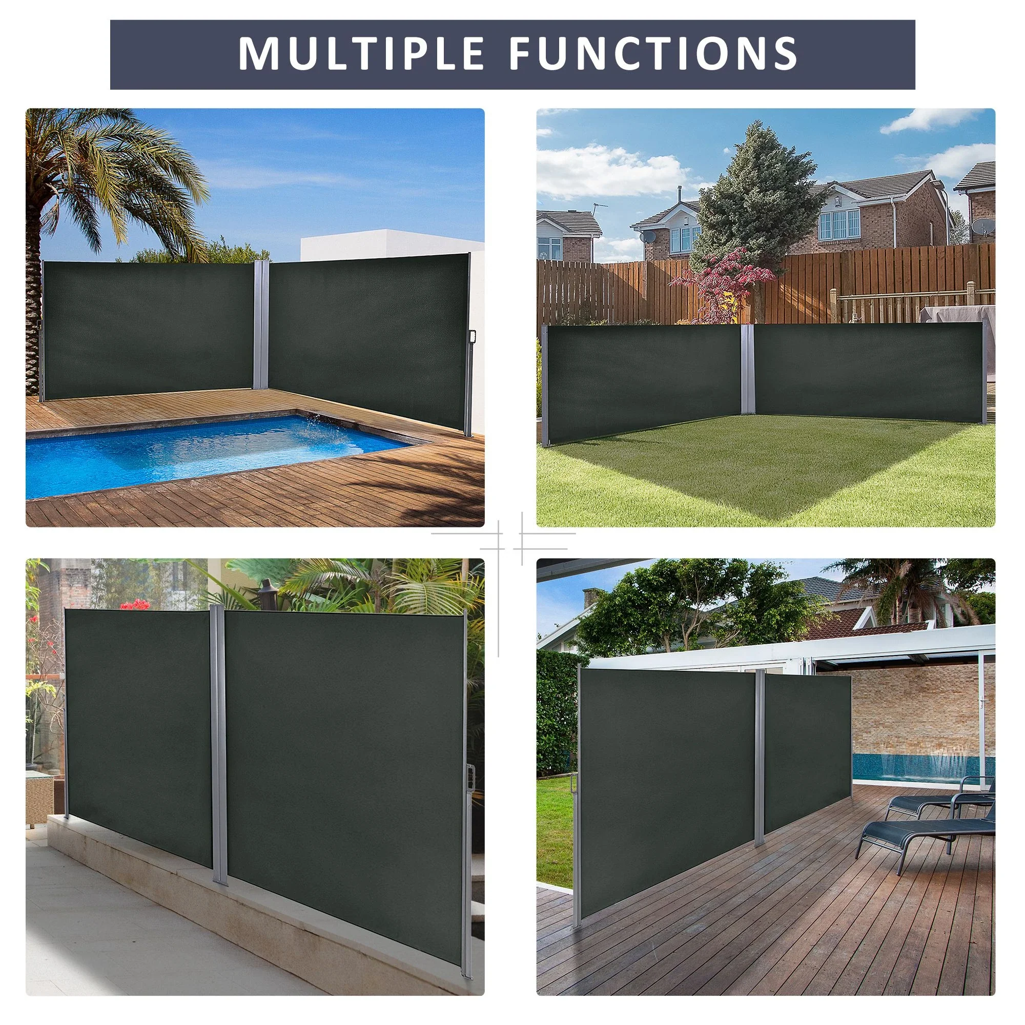 Double Retractable Side Awning, 236" x 63", Outdoor Privacy Wall, Grey - Image 9