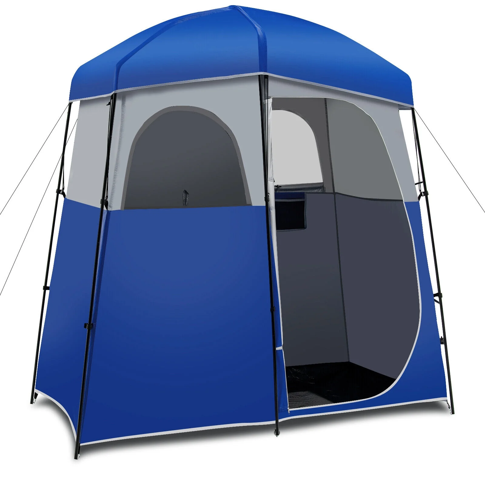 Double Room Camping Toilet Tent, Floor, Portable Storage Bag, Blue - Image 3