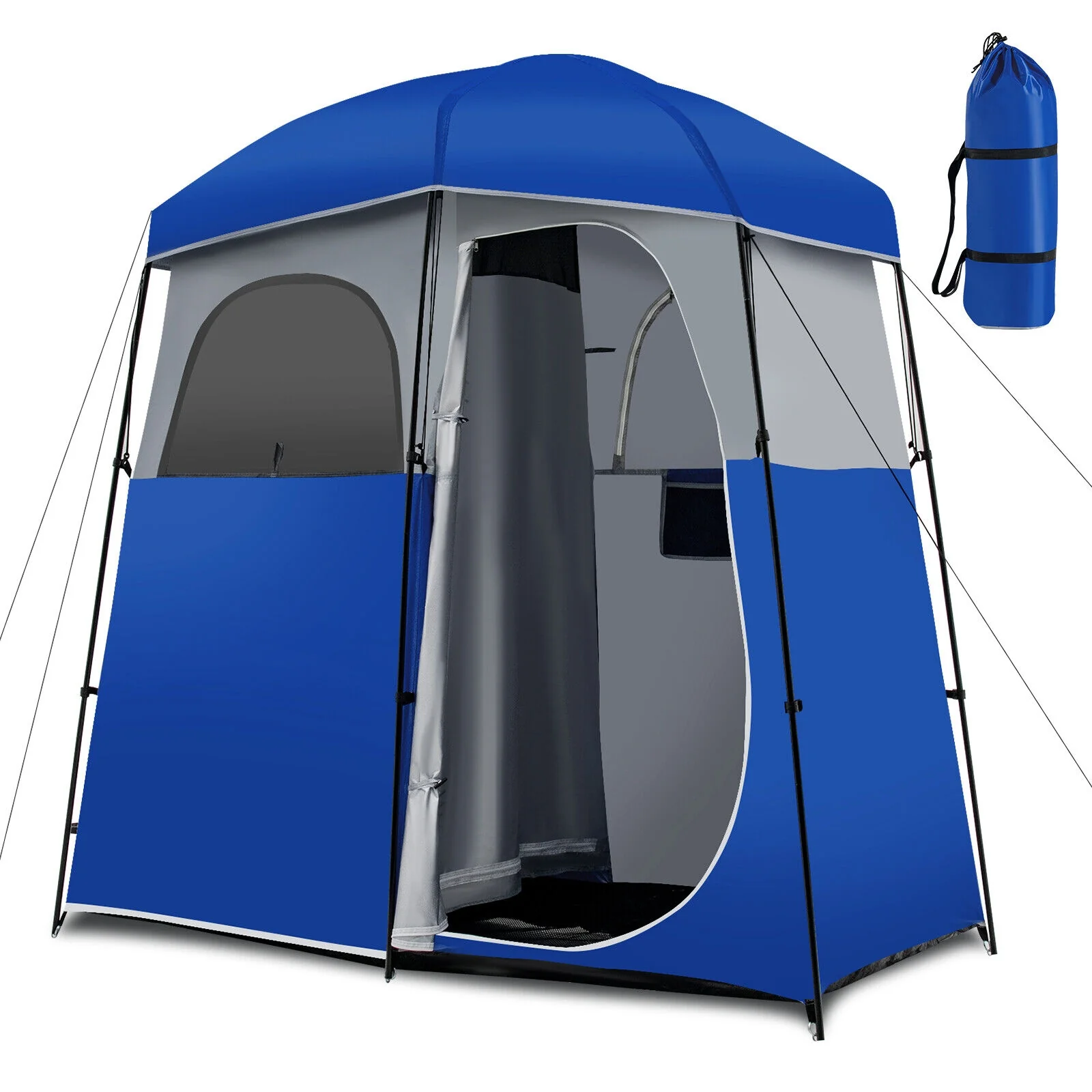 Double Room Camping Toilet Tent, Floor, Portable Storage Bag, Blue - Image 4