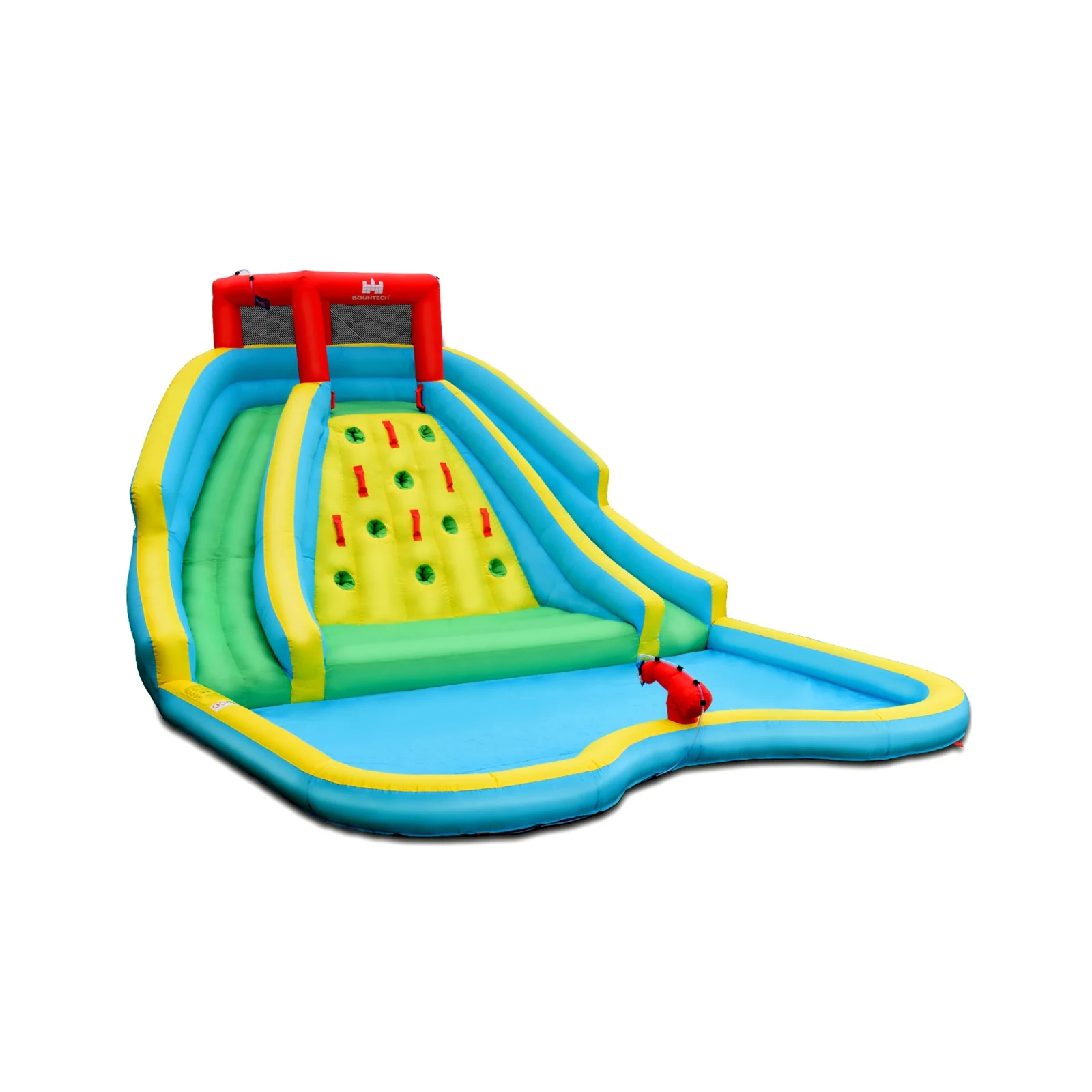 Double Side Inflatable Water Slide Park With Climbing Wall, Blue