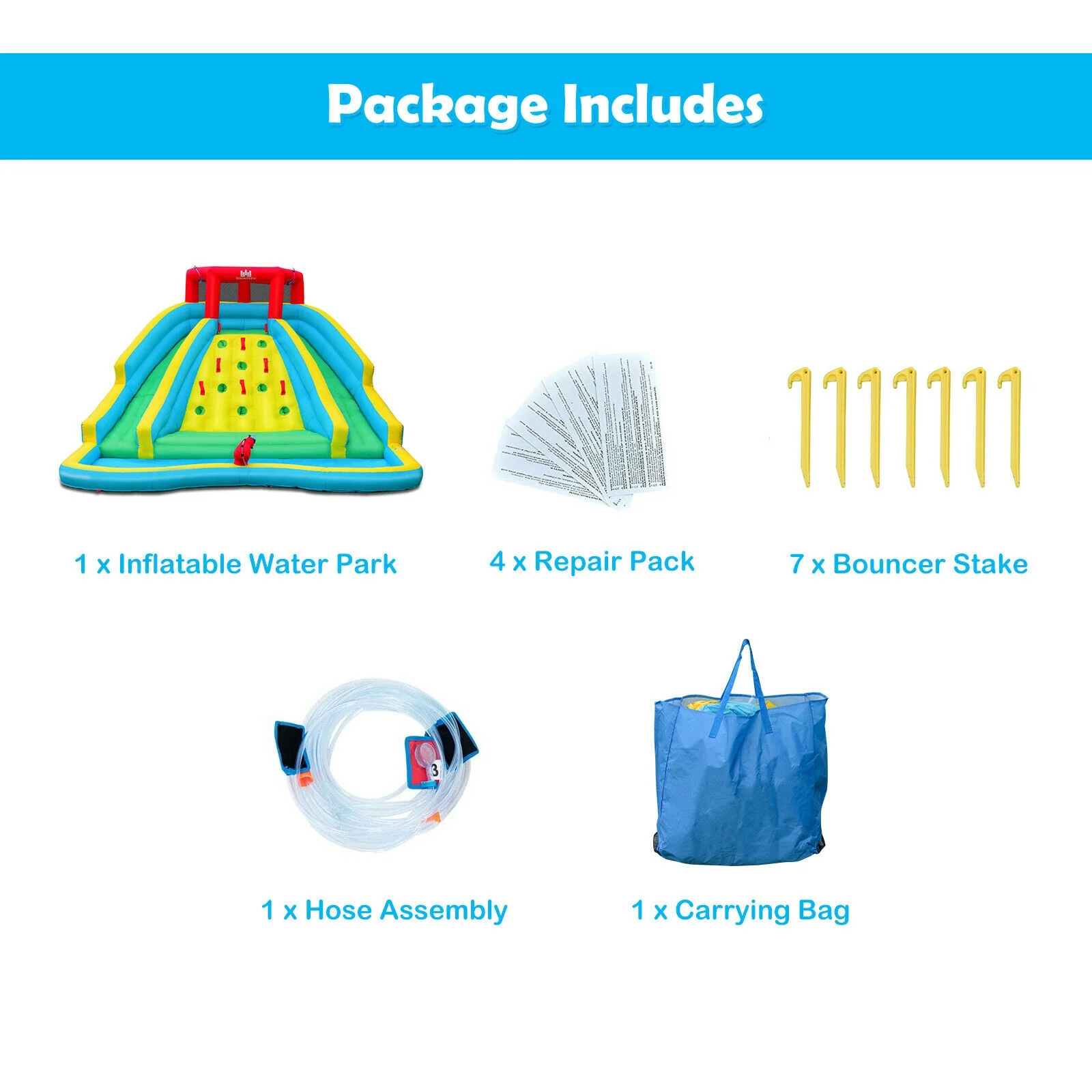 Double Side Inflatable Water Slide Park With Climbing Wall, Blue - Image 10